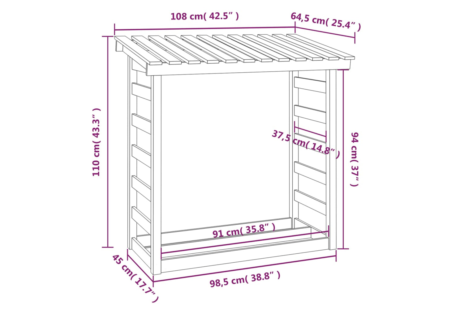 vidaXL 822438 Firewood Rack White 108x64.5x110cm Solid Wood Pine-7