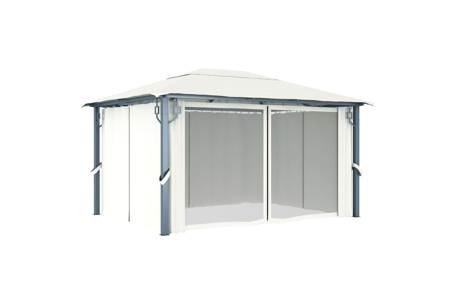 Vidaxl 3070335 Gazebo With Curtain&led String Lights 4x3 M Cream Aluminium-4