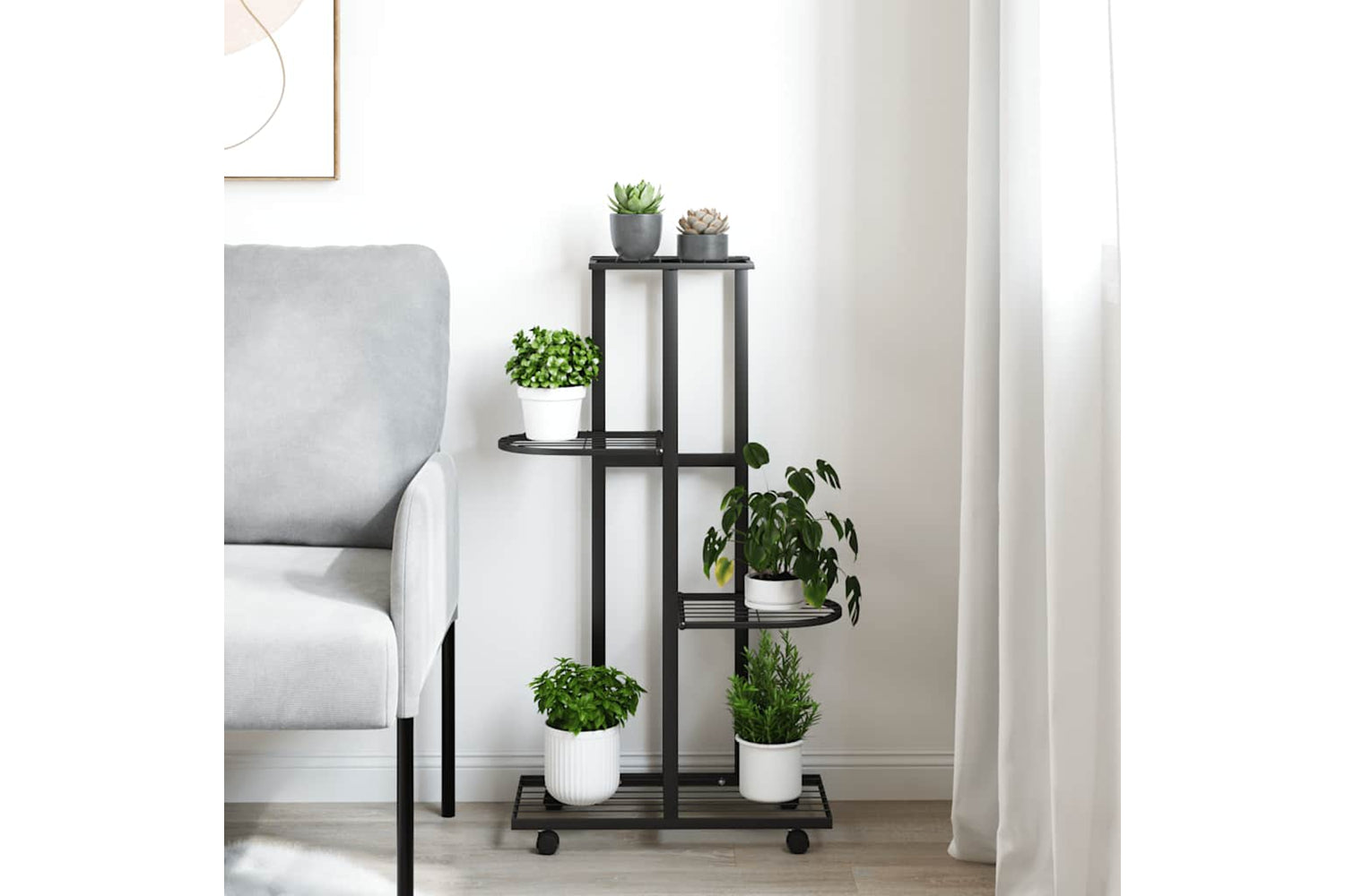 vidaXL 343115 4-floor Flower Stand With Wheels 44x23x80cm Black Iron-2