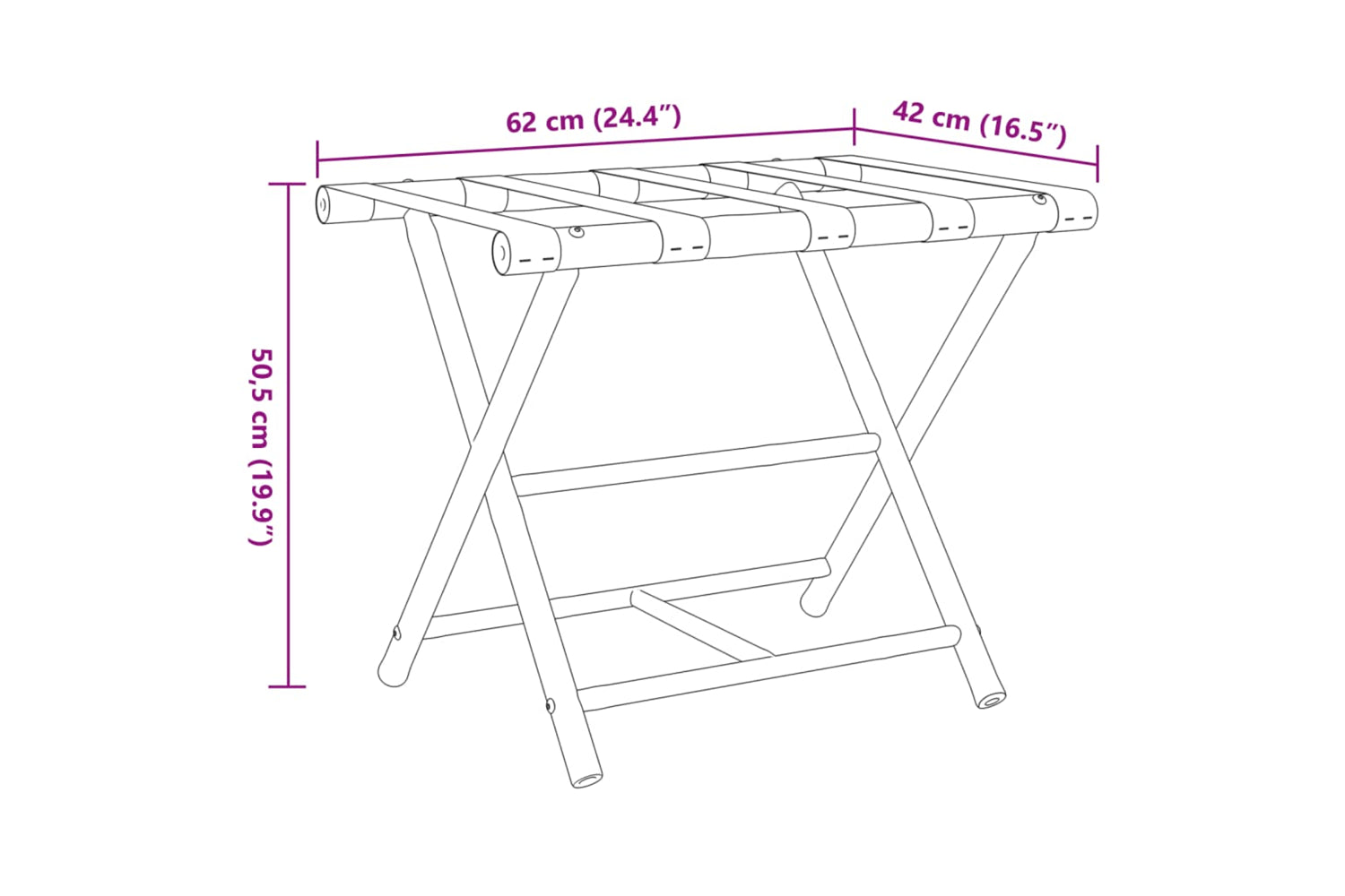vidaXL 366453 Folding Luggage Rack 62x42x50.5cm Bamboo-7