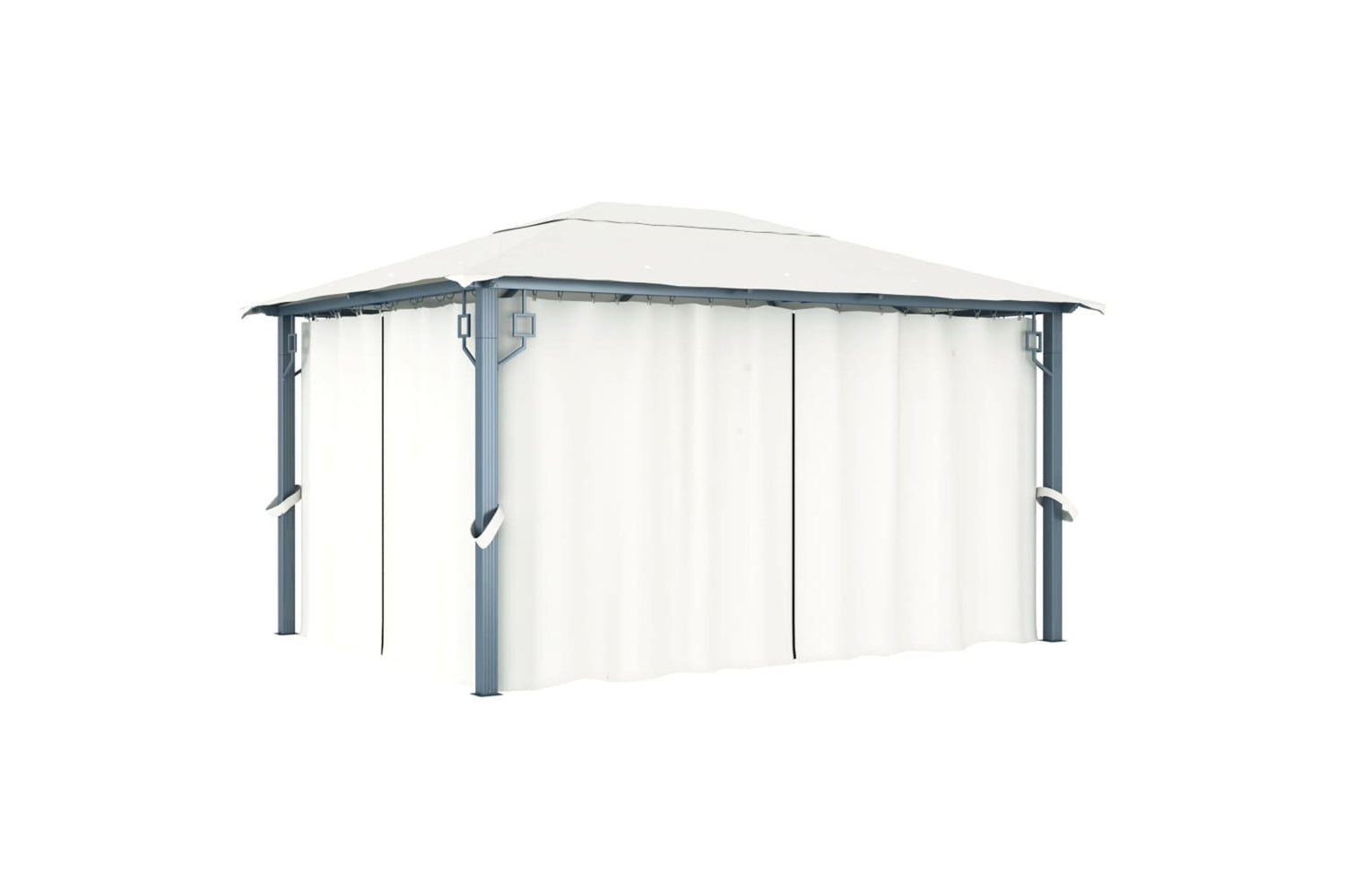 Vidaxl 3070335 Gazebo With Curtain&led String Lights 4x3 M Cream Aluminium-2