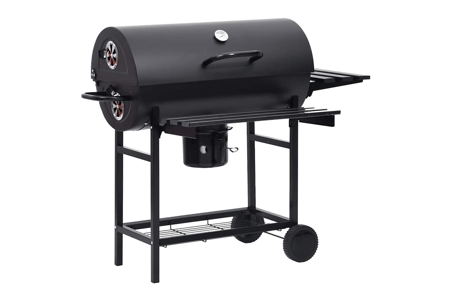 Vidaxl Barrel Grill With Wheels And Shelves Black Steel 115x85x95 Cm-2