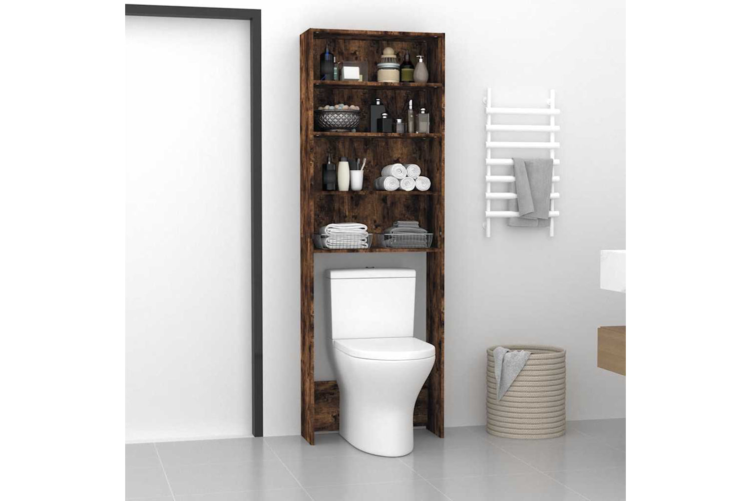 vidaXL 815951 Washing Machine Cabinet Smoked Oak 64x24x190cm-2