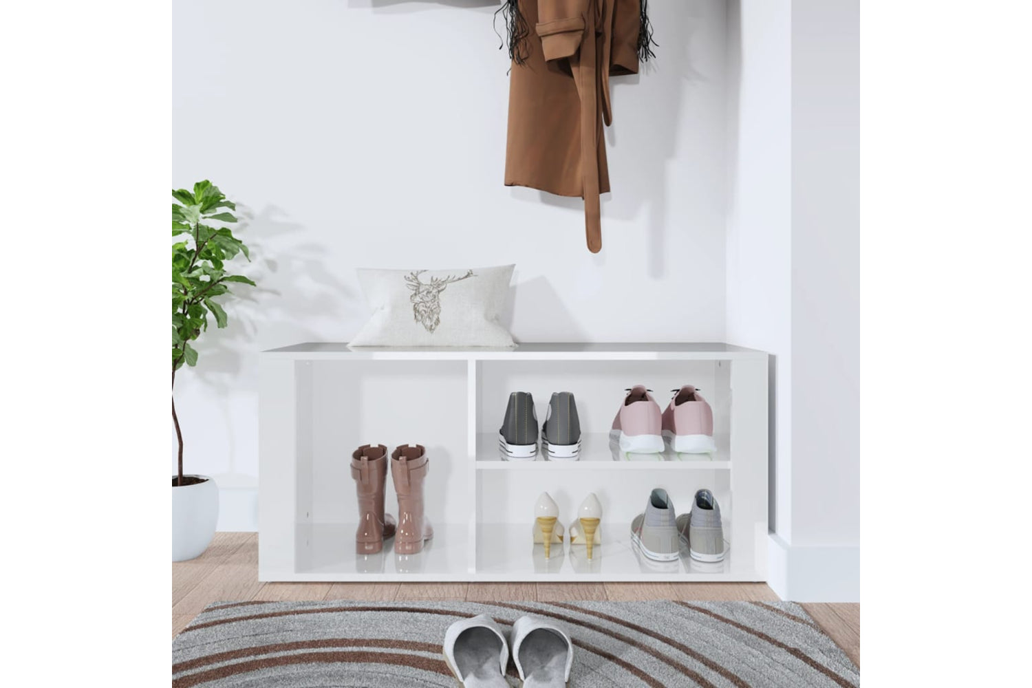 vidaXL 816922 Shoe Cabinet High Gloss White 100x35x45cm Engineered Wood-2