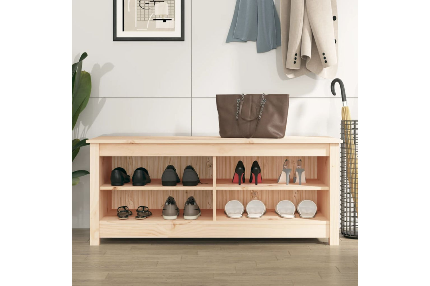 vidaXL 813774 Shoe Bench 110x38x45.5cm Solid Wood Pine-4