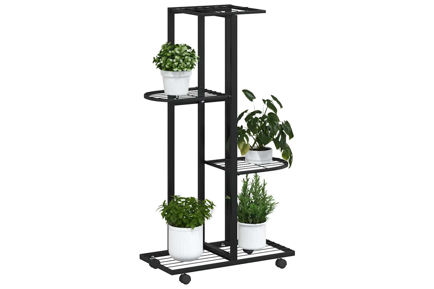vidaXL 343115 4-floor Flower Stand With Wheels 44x23x80cm Black Iron-3