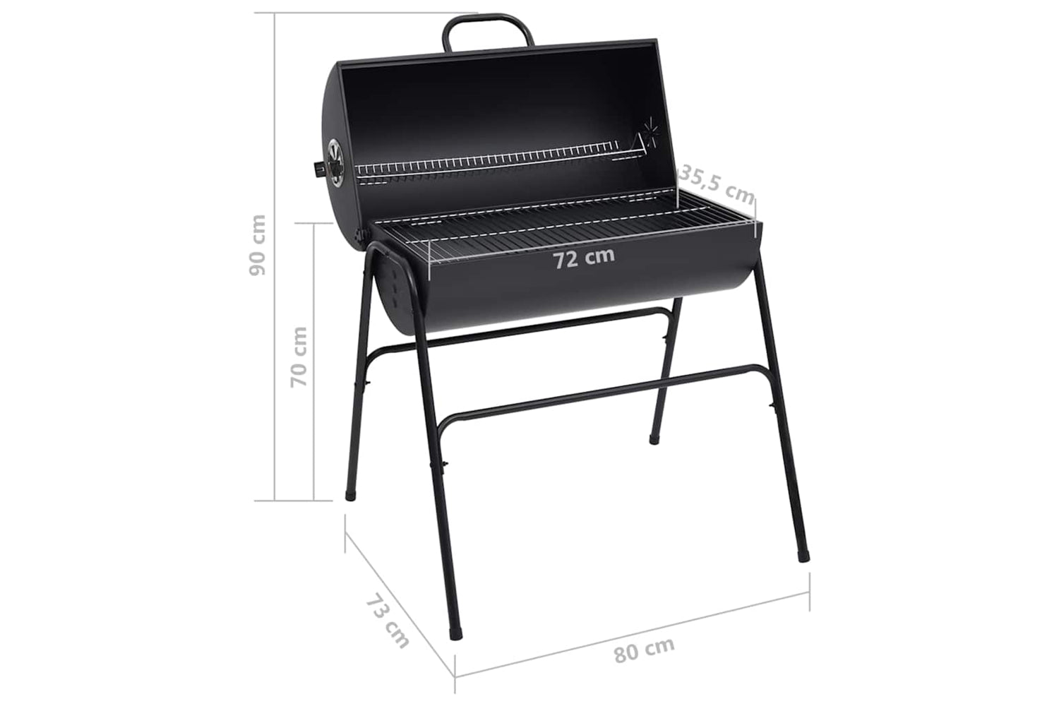 Vidaxl Barrel Grill With 2 Cooking Grids Black 80x95x90 Cm Steel-8