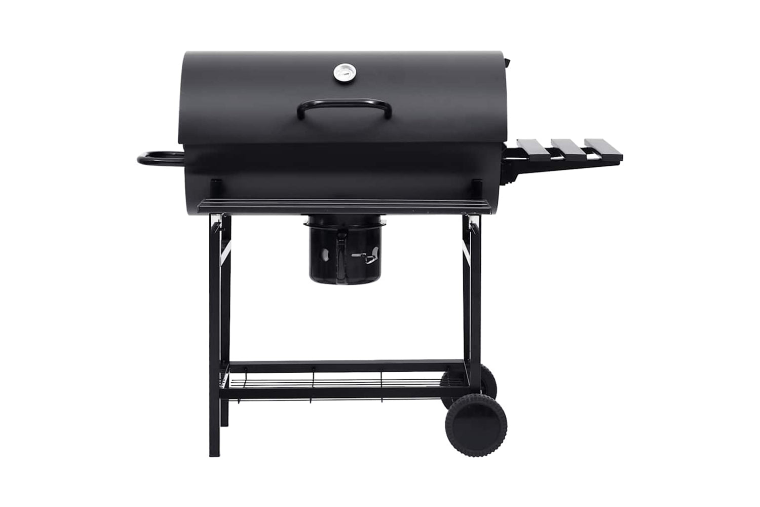 Vidaxl Barrel Grill With Wheels And Shelves Black Steel 115x85x95 Cm-3