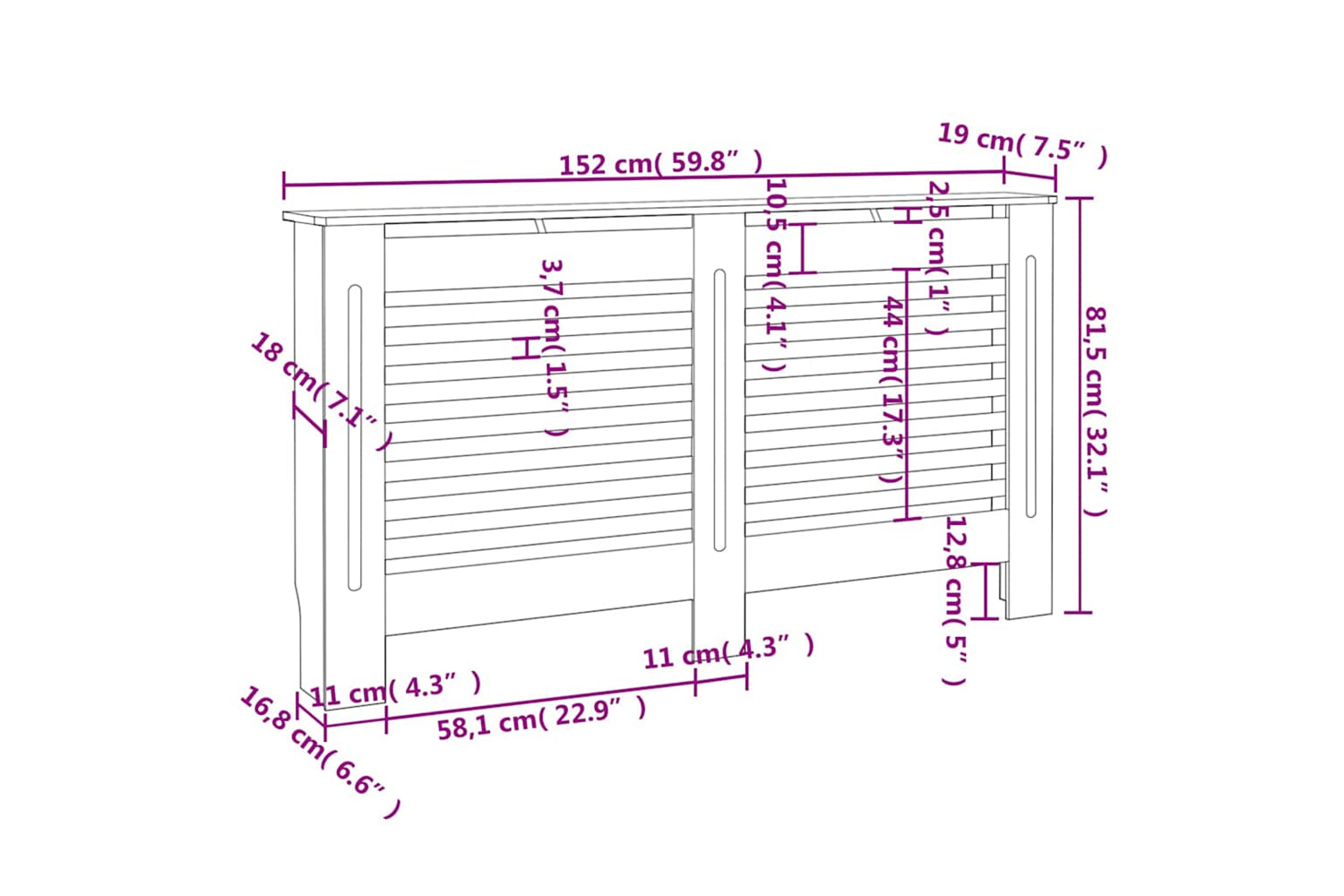 vidaXL Radiator Cover Black 152x19x81.5cm Mdf-8