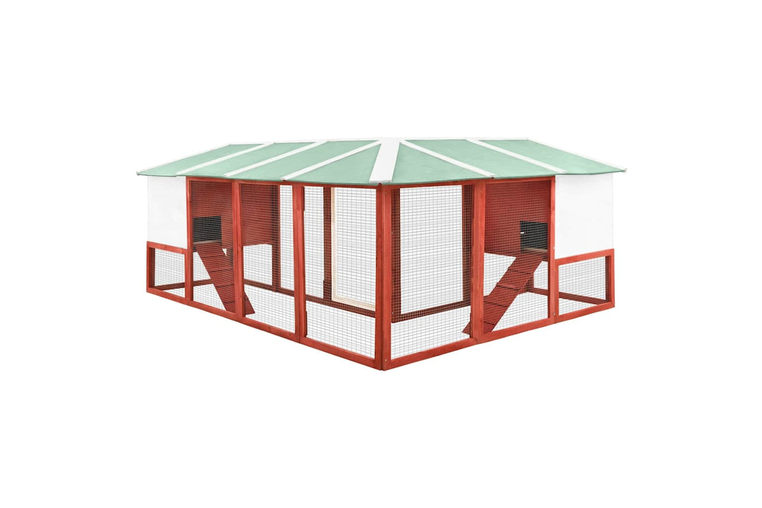 Vidaxl 170875 Outdoor Rabbit Hutch With Run Red And White Solid Fir Wood-4