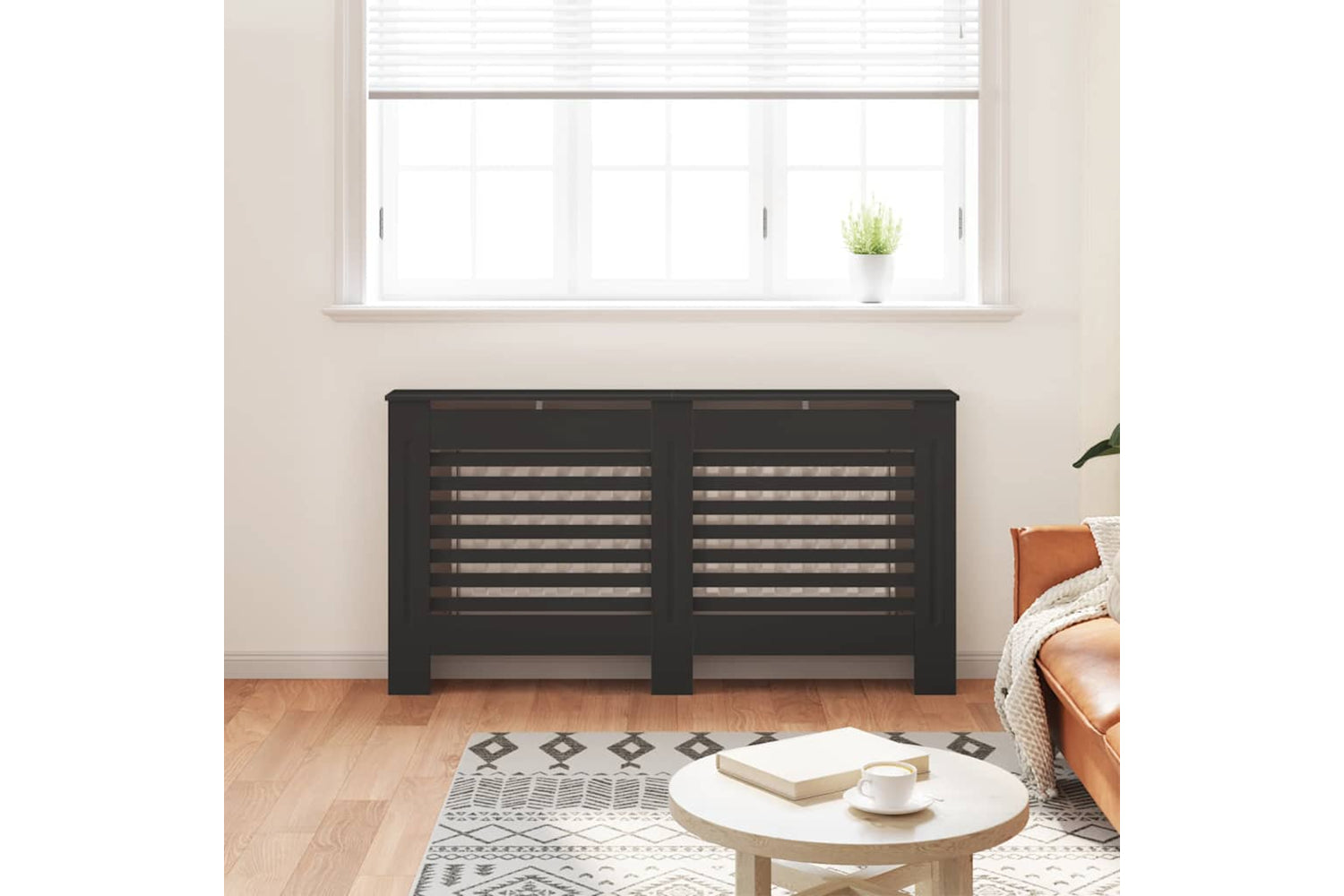 vidaXL Radiator Cover Black 152x19x81.5cm Mdf-2