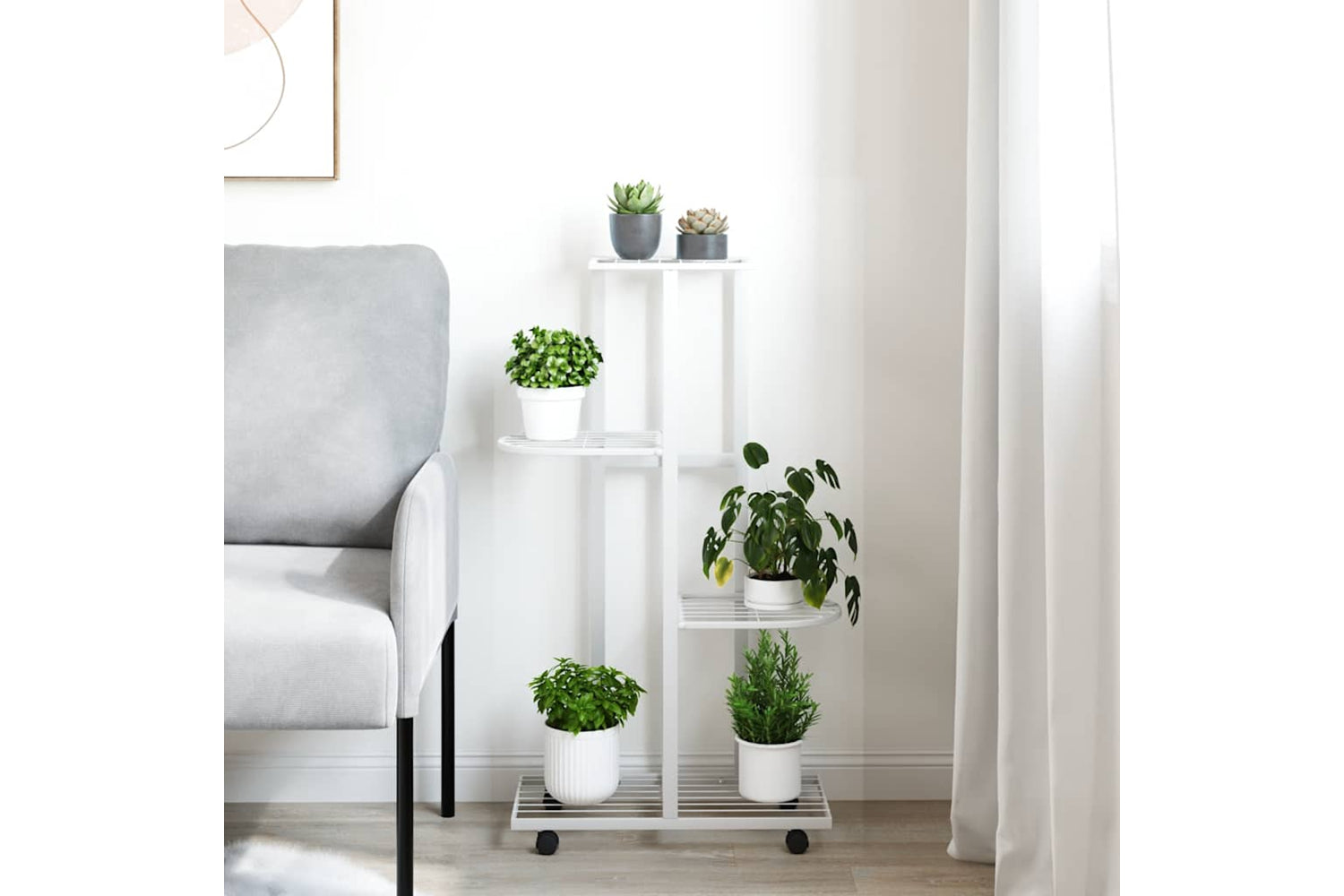 vidaXL 343116 4-floor Flower Stand With Wheels 44x23x80cm White Iron-2