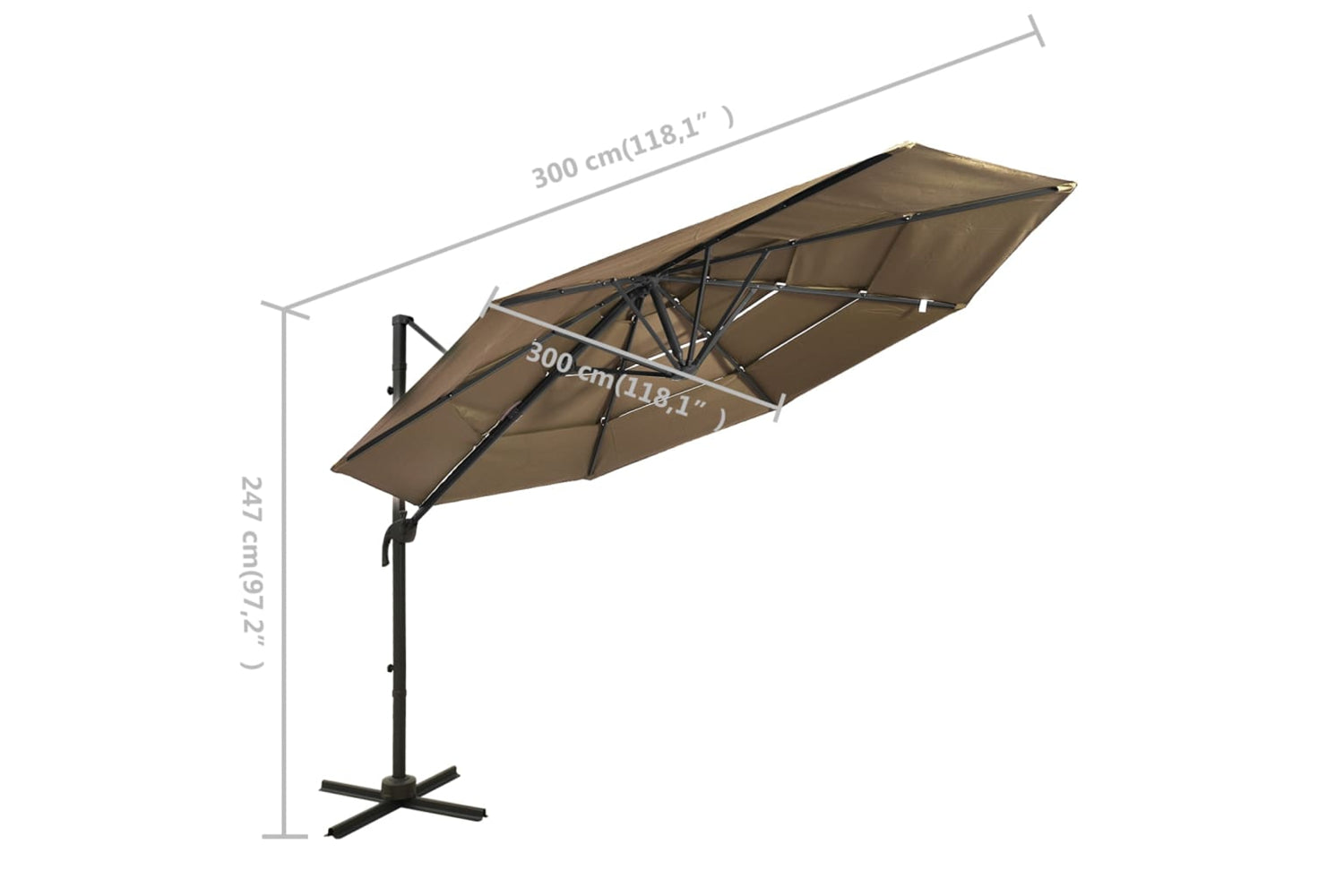 Vidaxl 313831 4-tier Parasol With Aluminium Pole Taupe 3x3 M-8