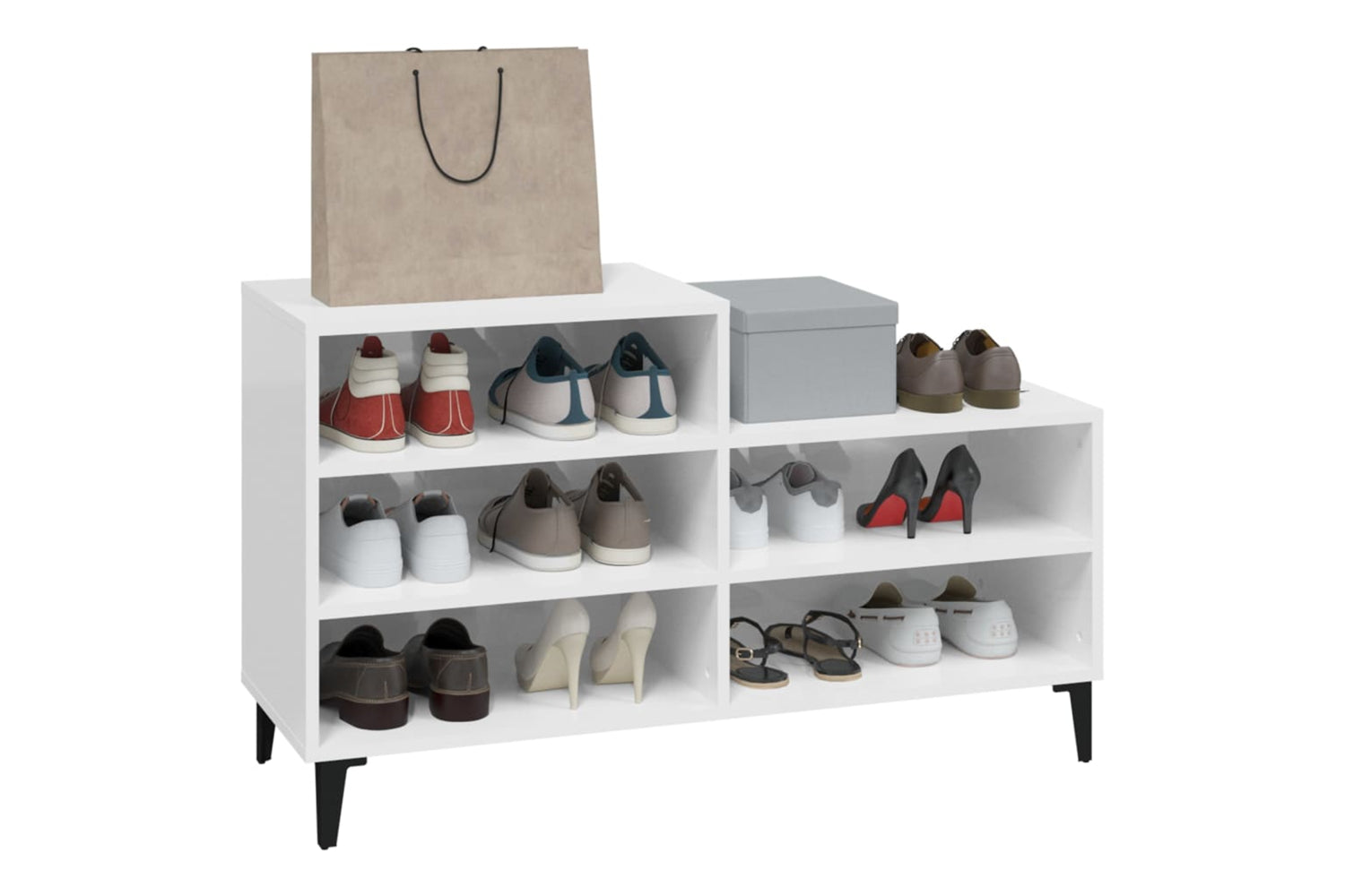 vidaXL 819734 Shoe Cabinet High Gloss White 102x36x60cm Engineered Wood-6