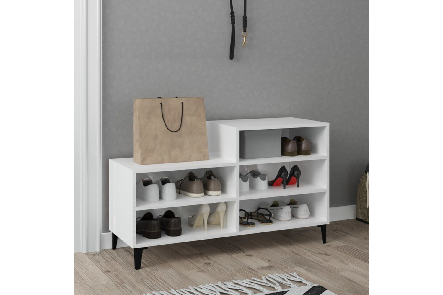 vidaXL 819734 Shoe Cabinet High Gloss White 102x36x60cm Engineered Wood-5