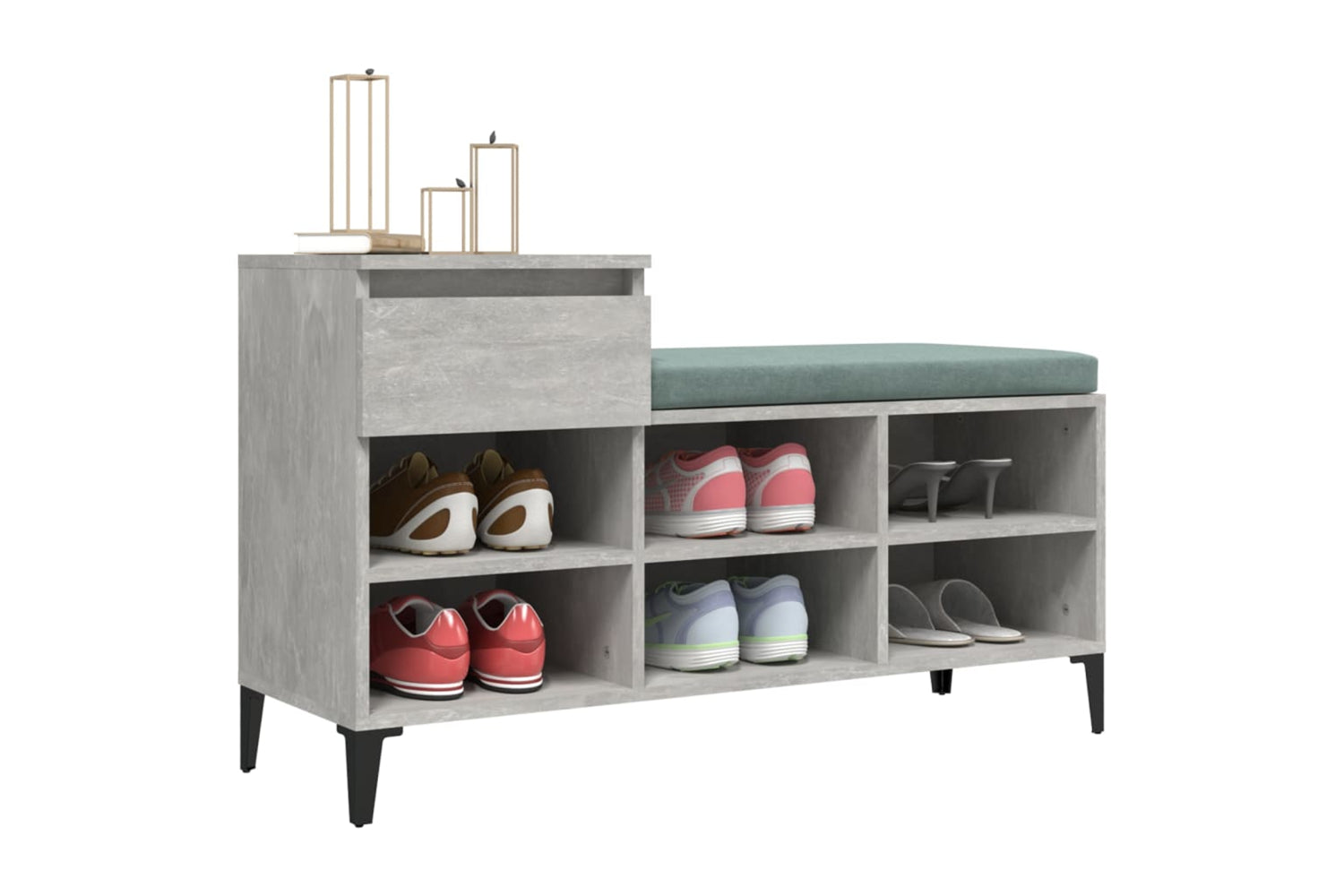 vidaXL 821216 Shoe Cabinet Concrete Grey 102x36x60cm Engineered Wood-3