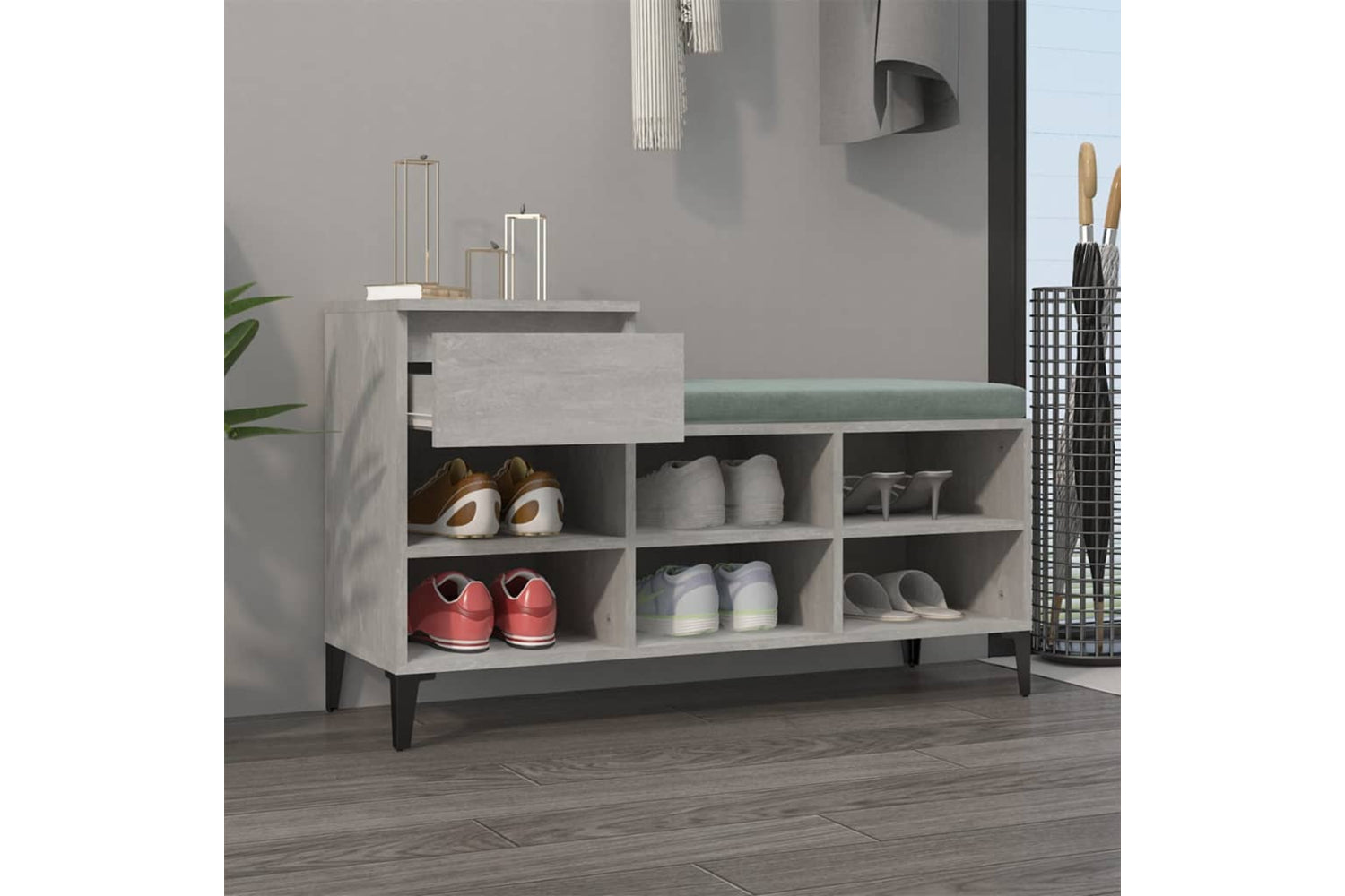 vidaXL 821216 Shoe Cabinet Concrete Grey 102x36x60cm Engineered Wood-2