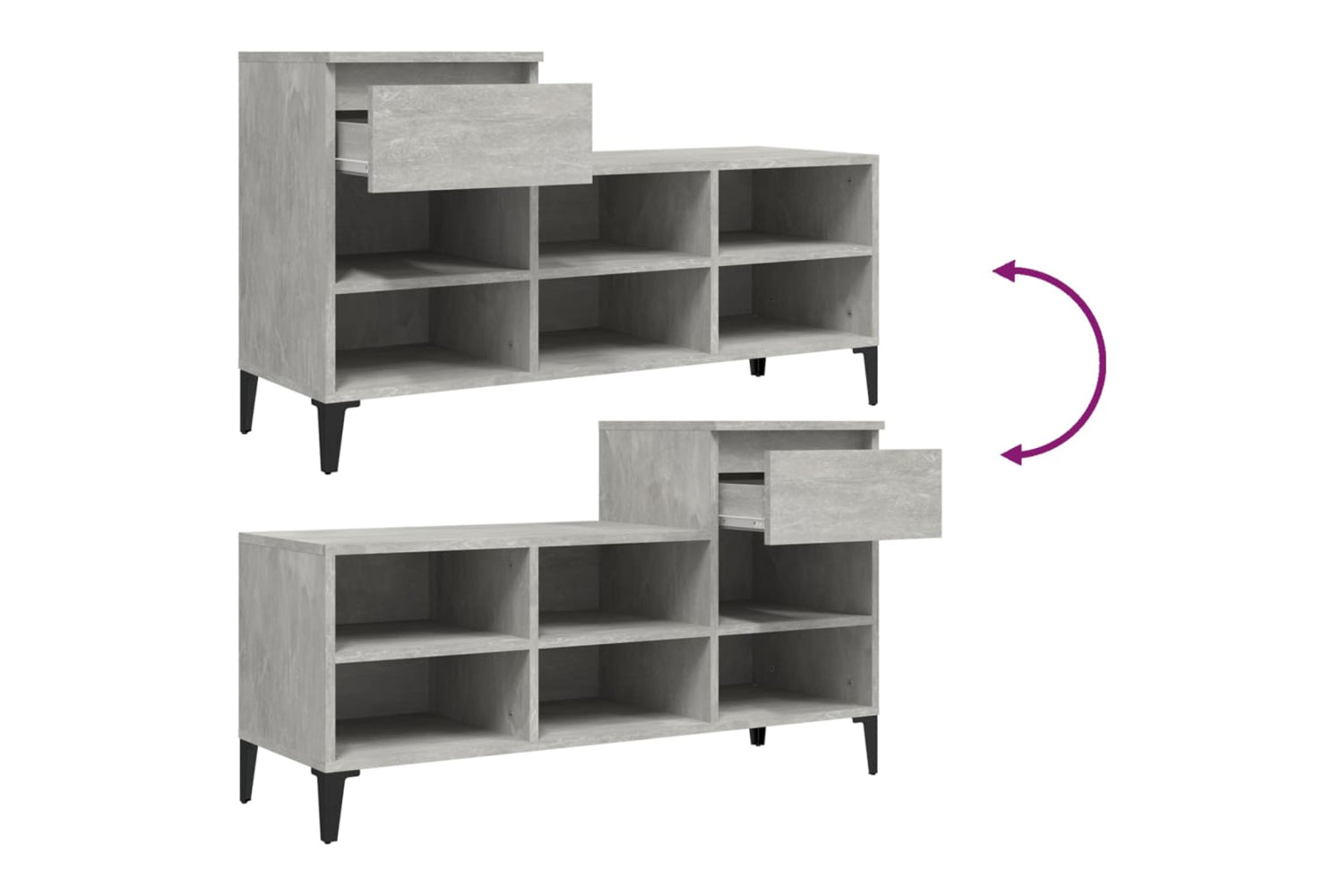 vidaXL 821216 Shoe Cabinet Concrete Grey 102x36x60cm Engineered Wood-8