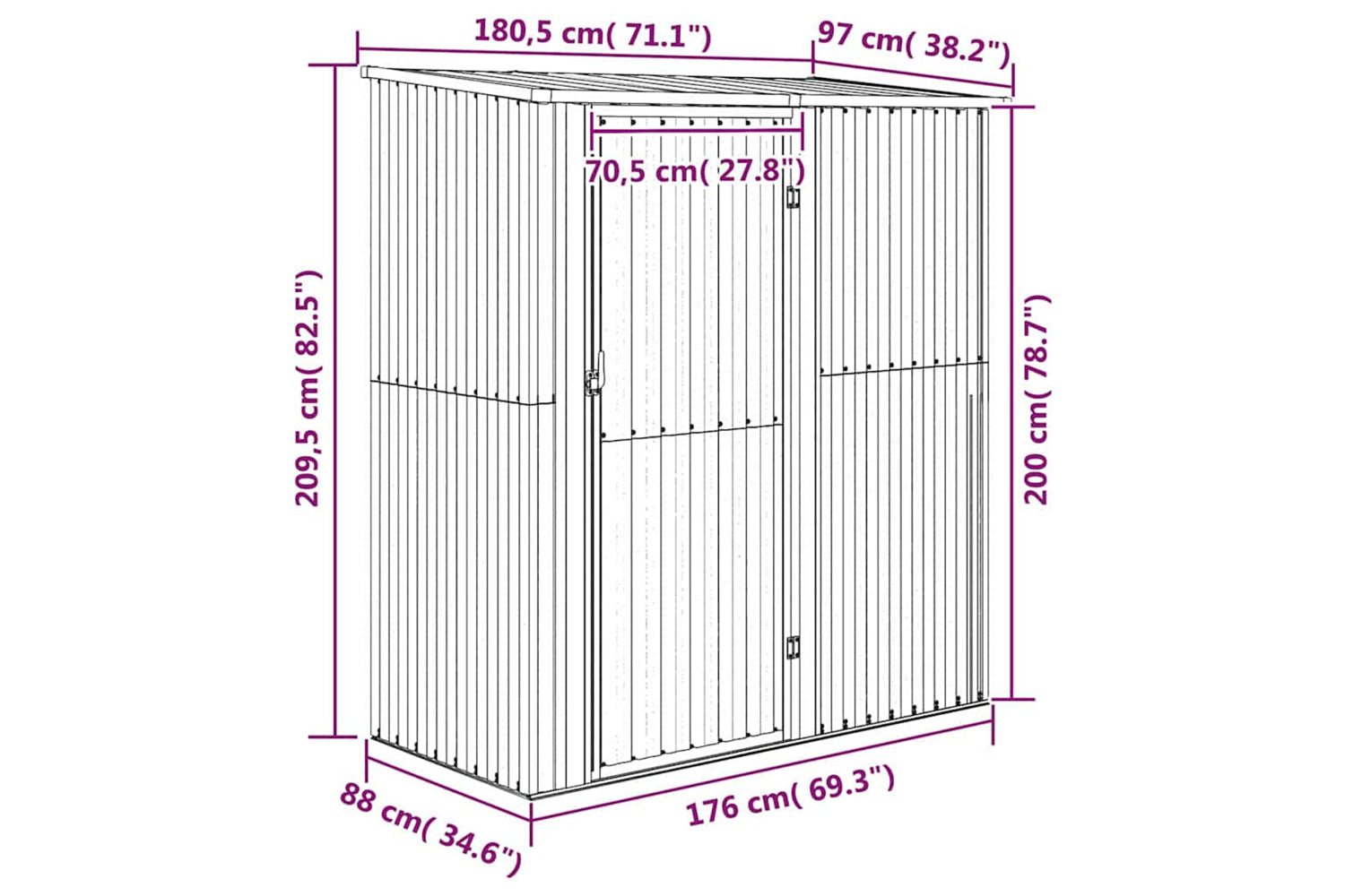 vidaXL 150903 Garden Shed Green 180.5x97x209.5cm Galvanised Steel-7