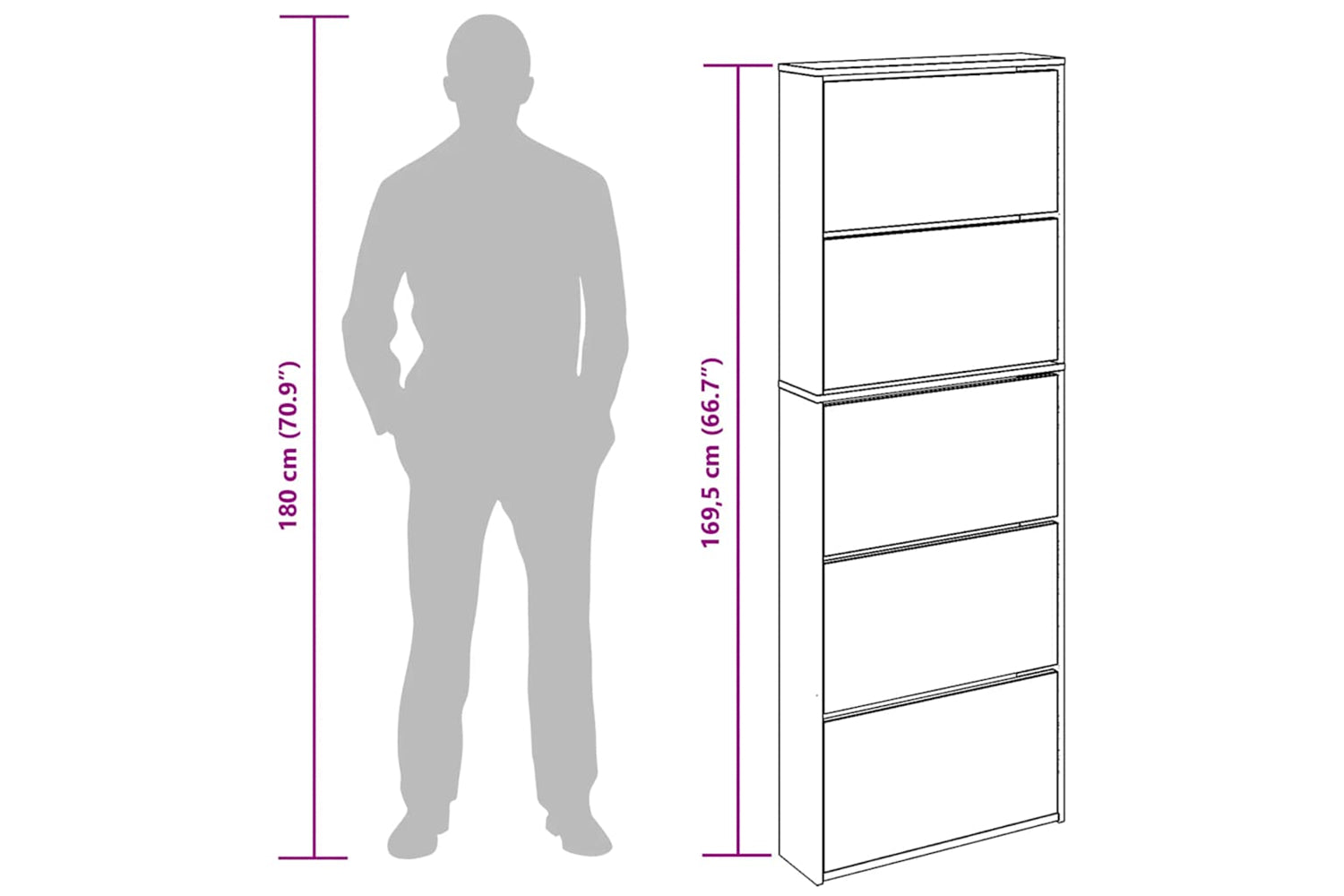 vidaXL 273937 Shoe Cabinet 5-layer Mirror Oak 63x17x169.5cm-8