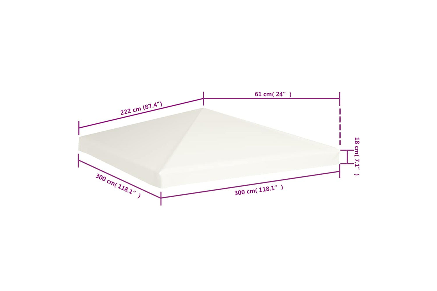 Vidaxl Gazebo Top Cover 310 G/m2 3x3 M Cream White-6