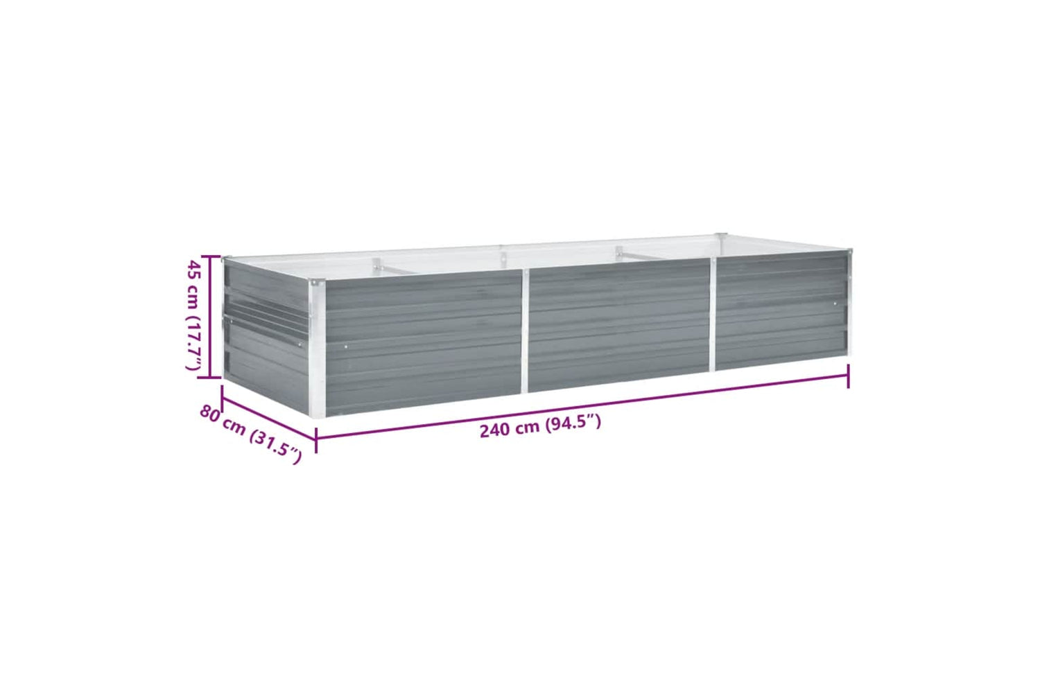 vidaXL 44842 Garden Raised Bed Galvanised Steel 240x80x45cm Grey-6