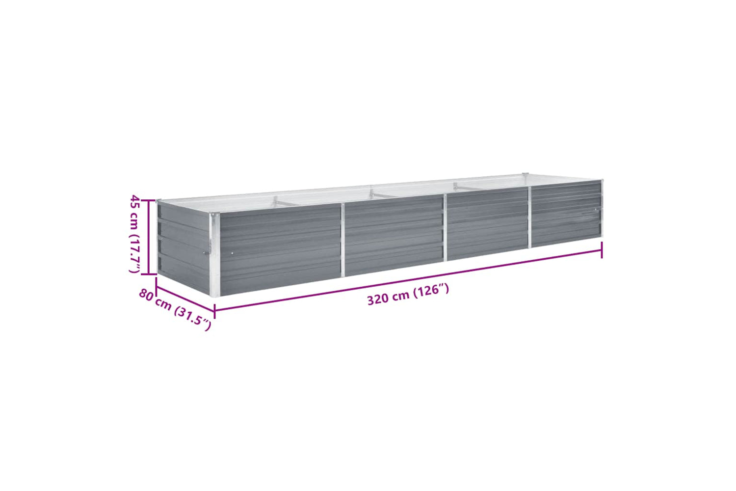vidaXL 44846 Garden Raised Bed Galvanised Steel 320x80x45cm Grey-6