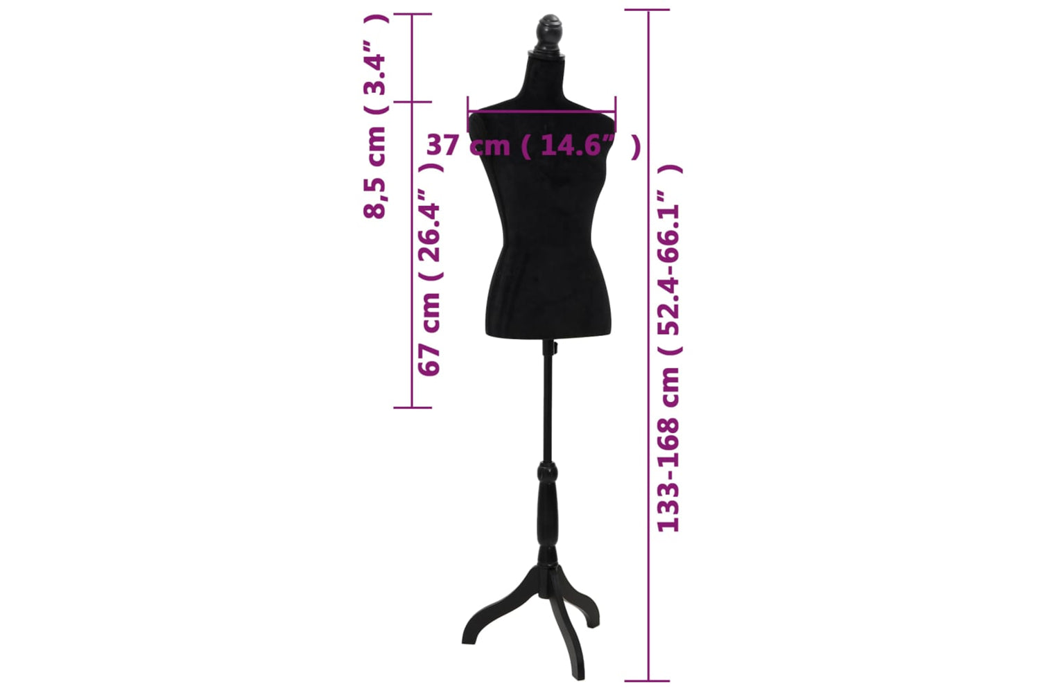 Vidaxl 30028 Ladies Bust Display Black Female Mannequin Female Dress Form-7