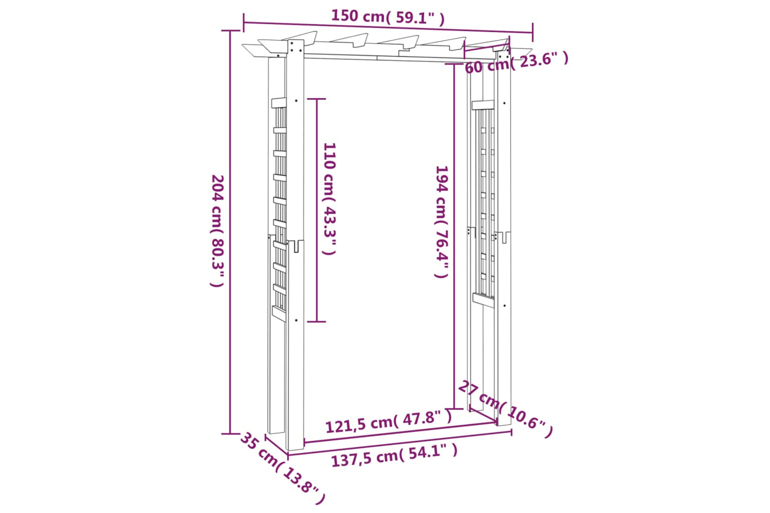 vidaXL 41912 Arbour / Rose Arch 150x60x204cm Impregnated Wood-5