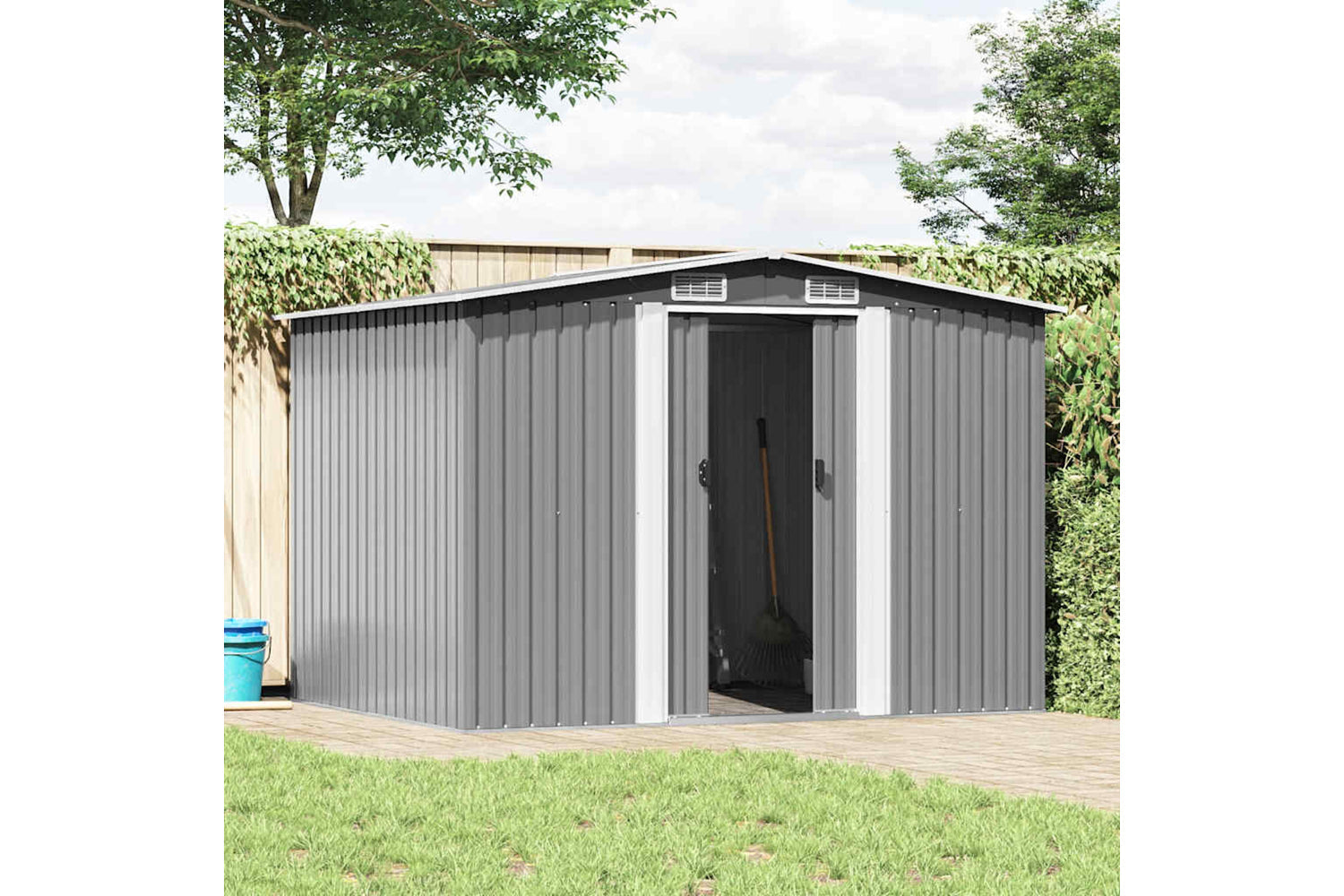 vidaXL 42907 Garden Storage Shed Grey Metal 257x205x178cm-2