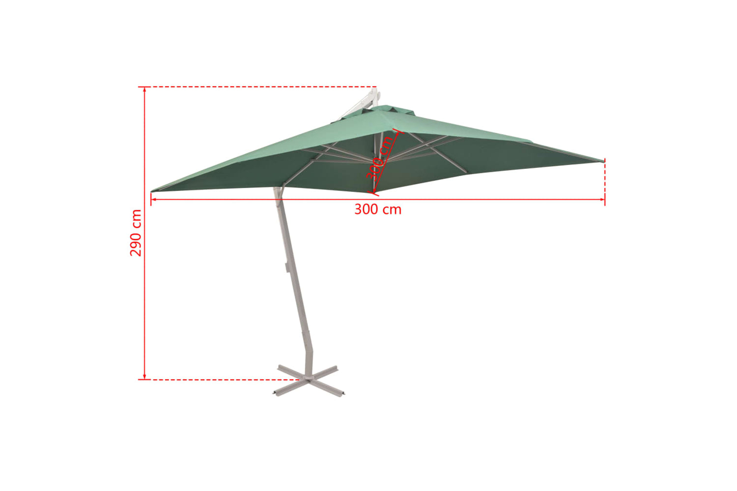 vidaXL 42973 Hanging Parasol 300x300cm Green Aluminium Pole-8