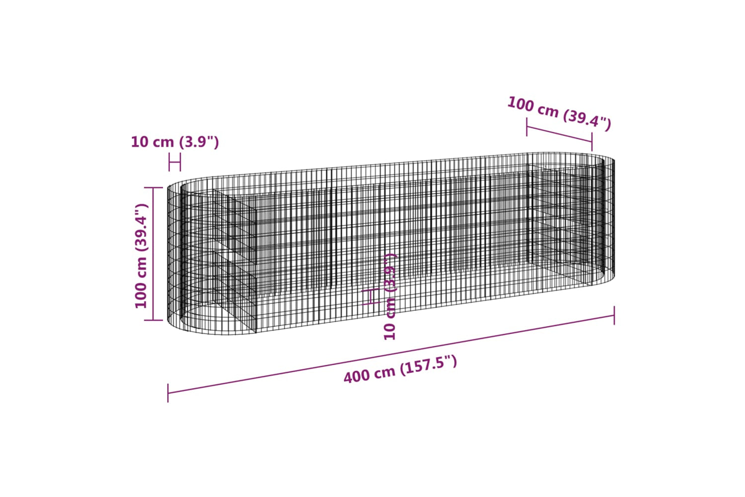 vidaXL 152047 Gabion Raised Bed Galvanised Iron 400x100x100cm-7