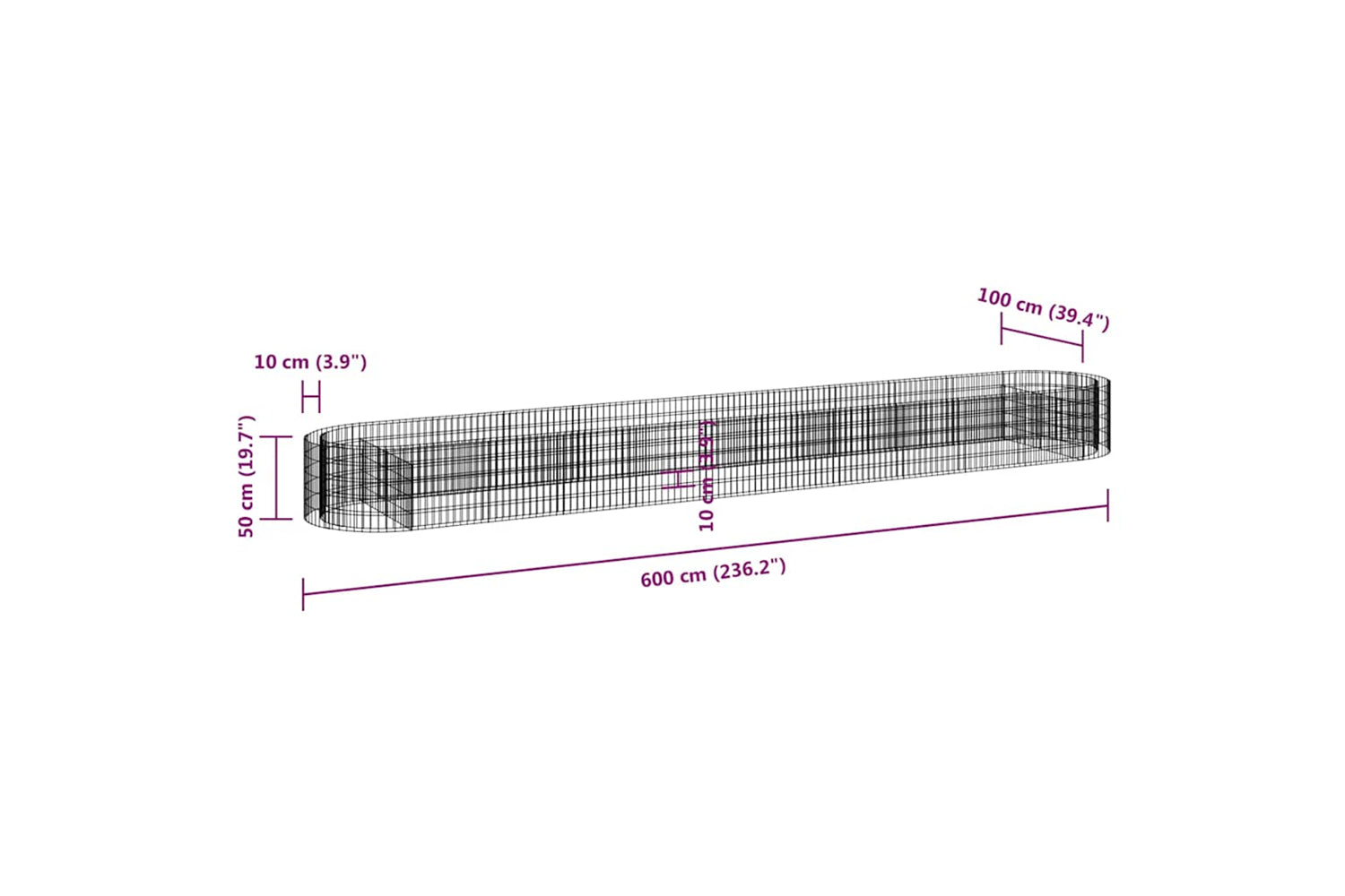 vidaXL 152044 Gabion Raised Bed Galvanised Iron 600x100x50cm-7