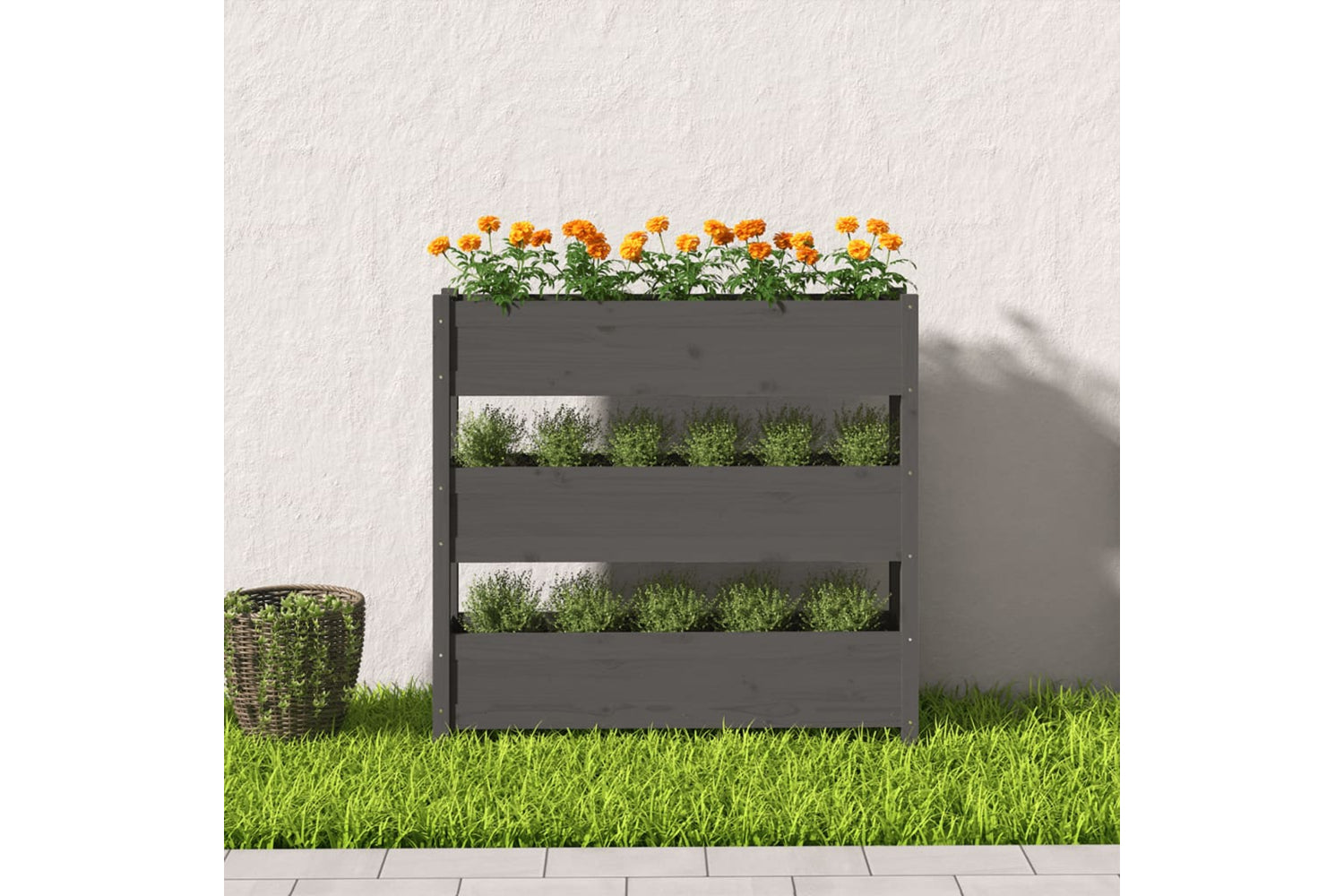 vidaXL 823922 Planter Grey 112x25x104.5cm Solid Wood Pine-2