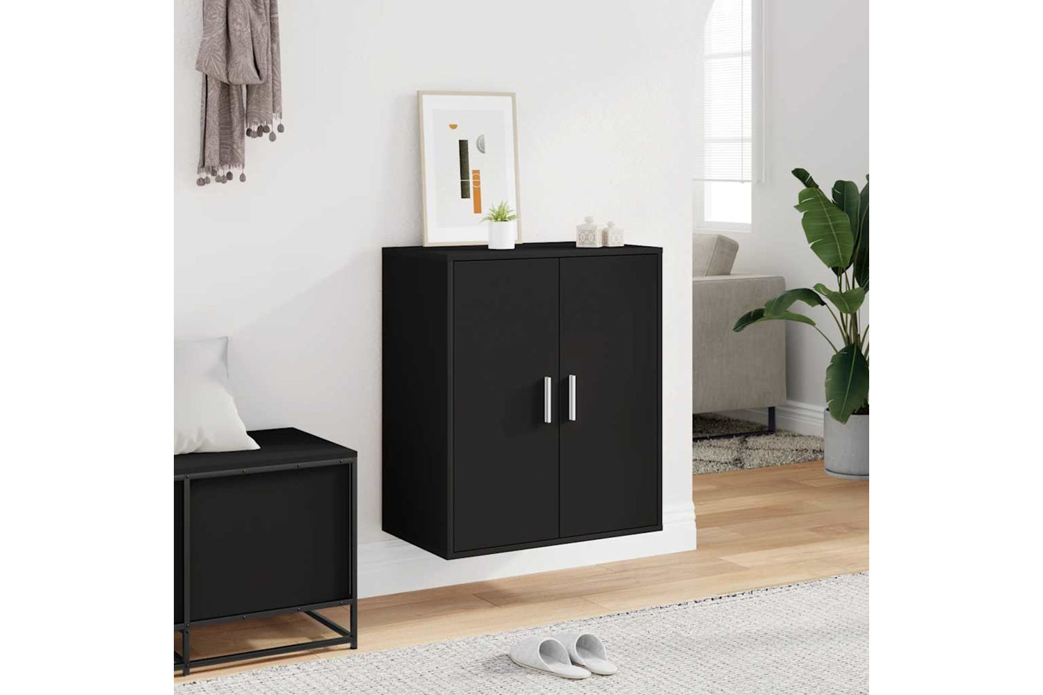vidaXL 808919 Shoe Cabinet Black 60x35x70cm Engineered Wood-2