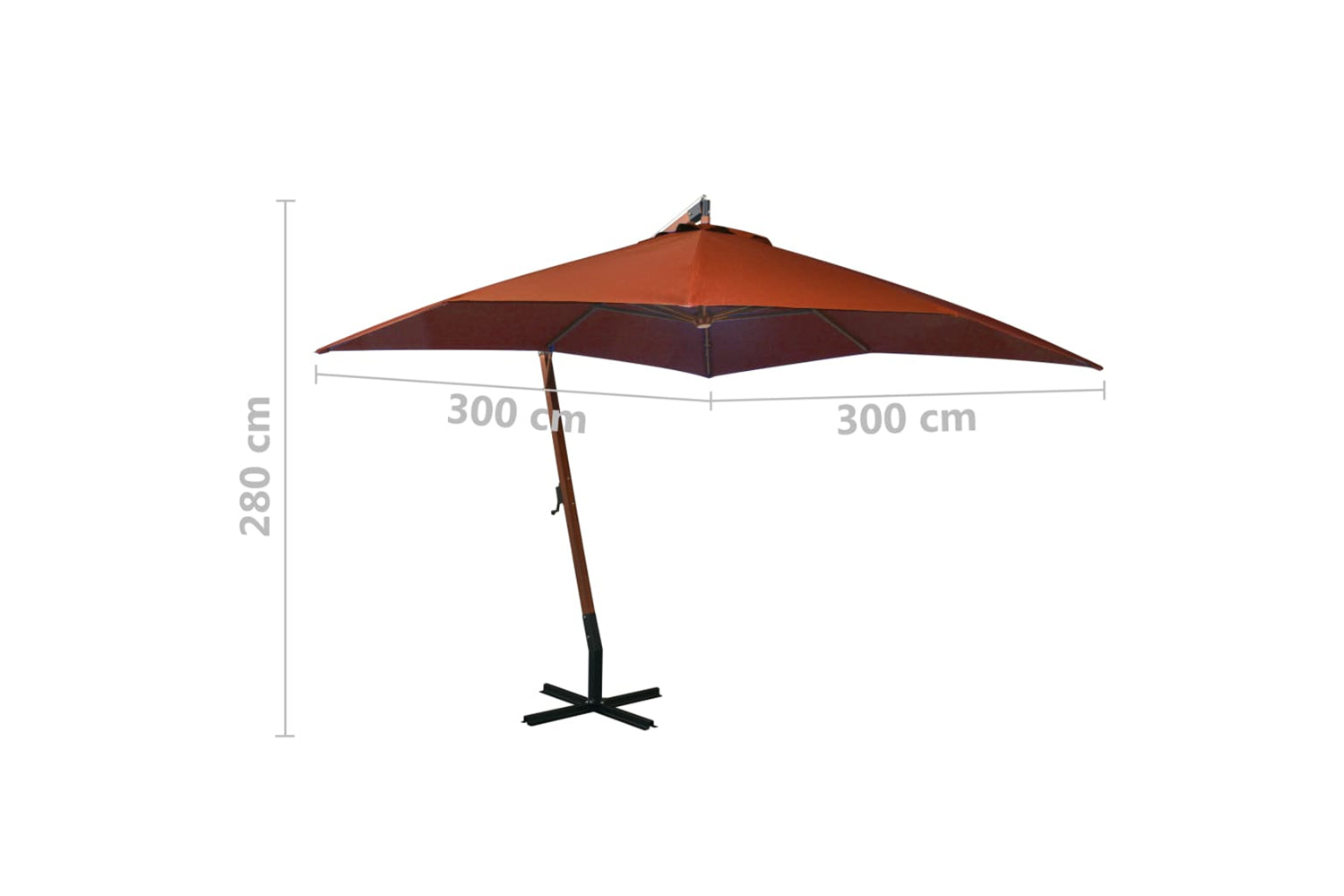 Vidaxl 313777 Hanging Parasol With Pole Terracotta 3x3 M Solid Fir Wood-8