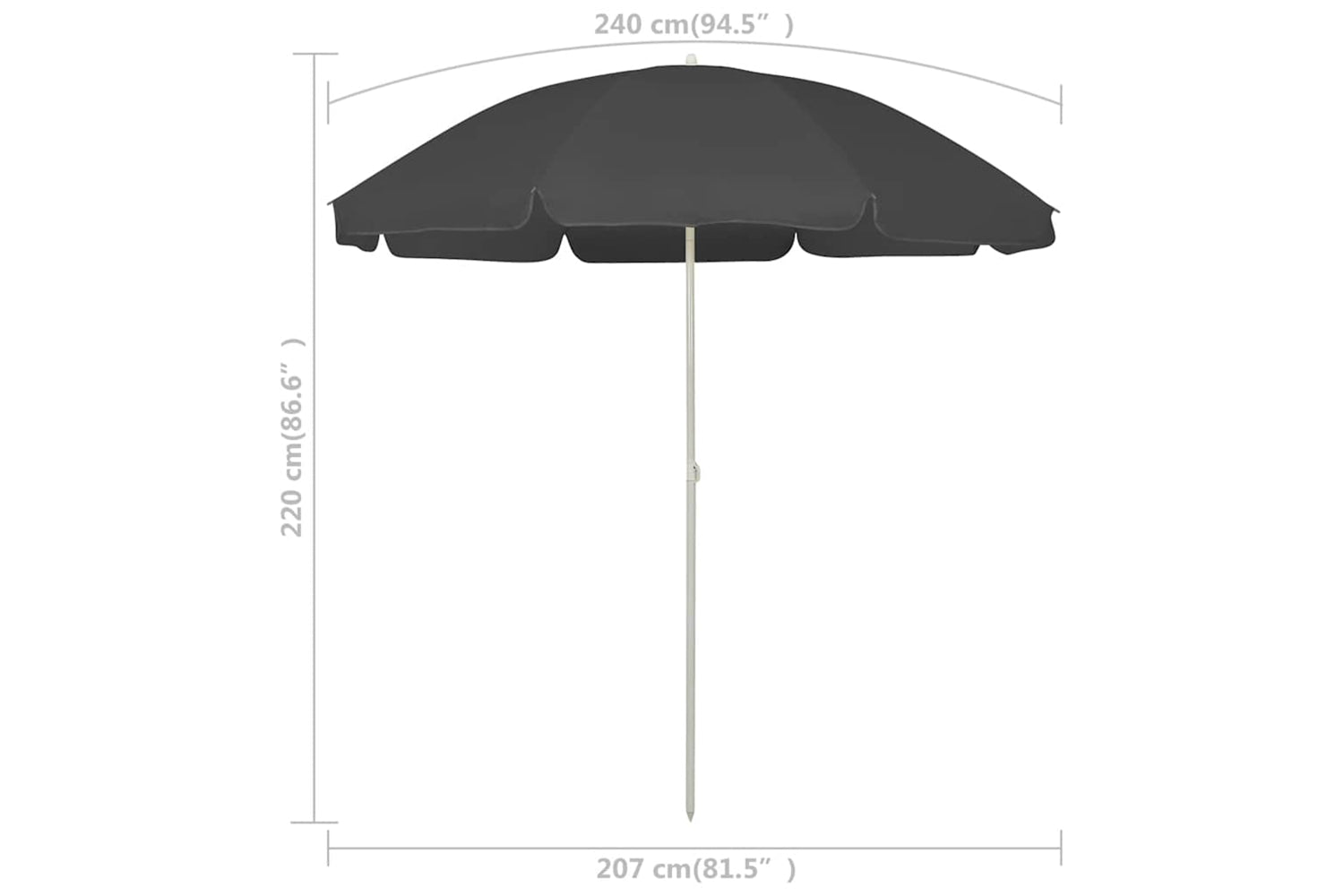 vidaXL 314706 Beach Umbrella Anthracite 240cm-6