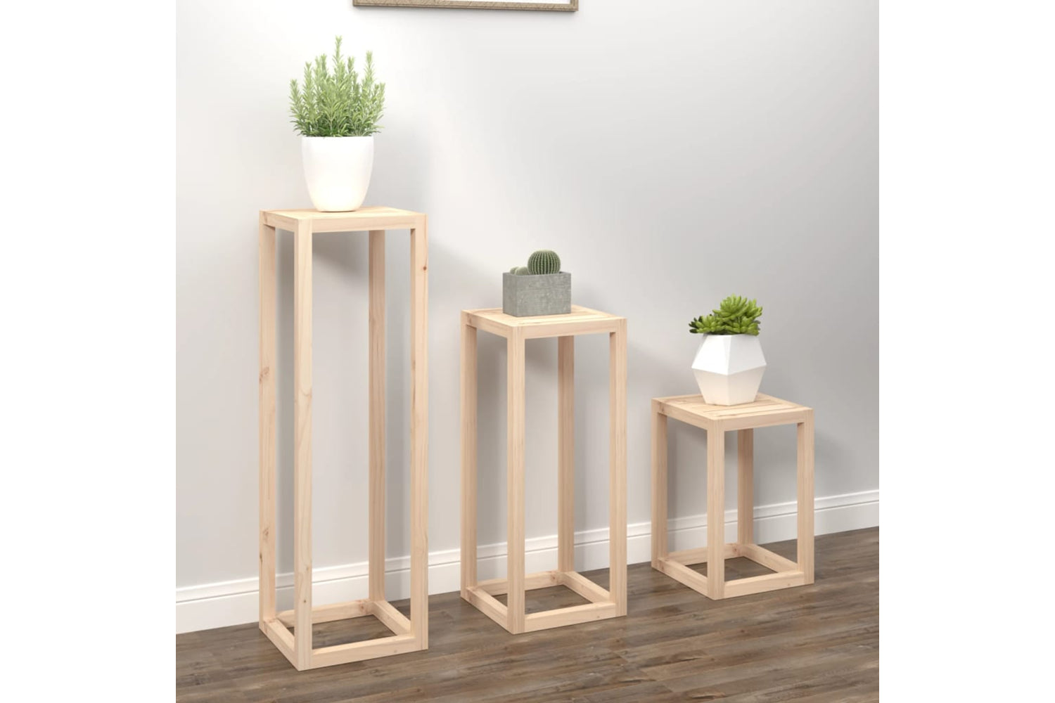 Vidaxl 822267 3 Piece Plant Stand Set Solid Wood Pine-2