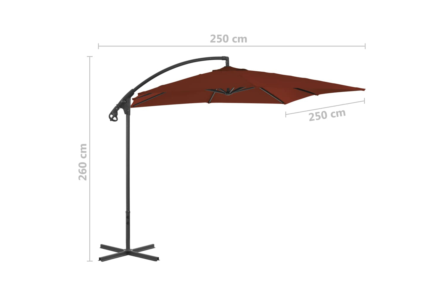 vidaXL 312511 Cantilever Umbrella With Steel Pole 250x250cm Terracotta-7