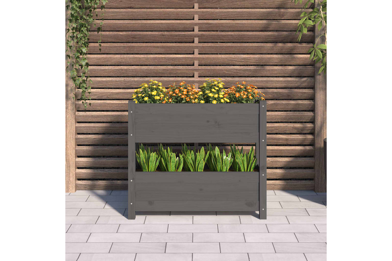 vidaXL 823943 Planter Grey 77x25x66cm Solid Wood Pine-2