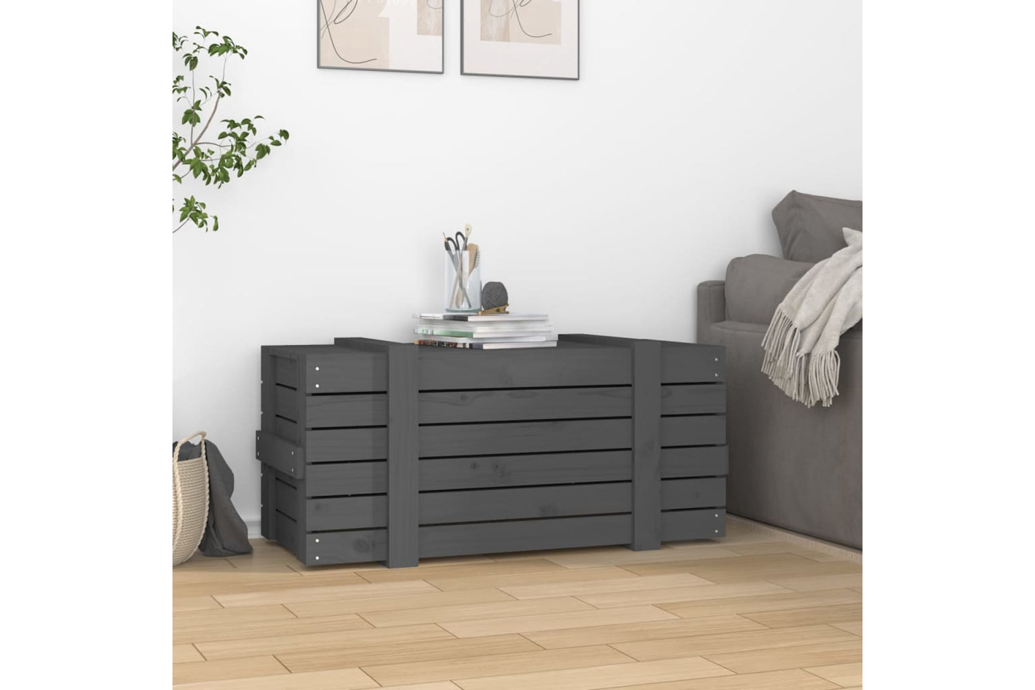 vidaXL 825000 Storage Box Grey 91x40.5x42cm Solid Wood Pine-2