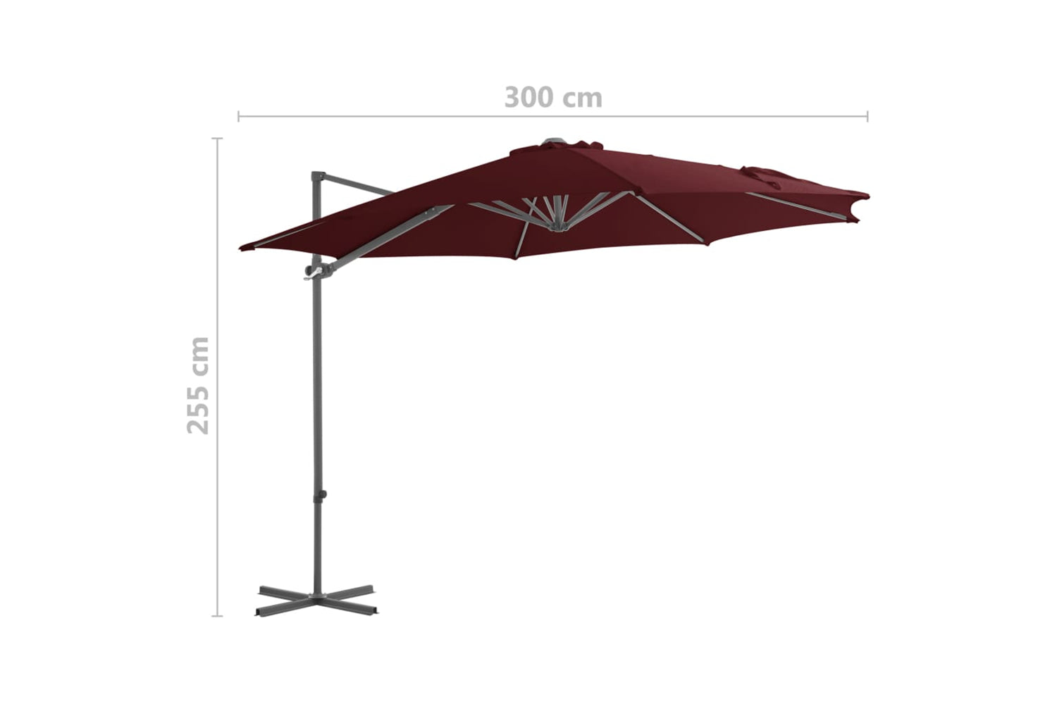 vidaXL 312312 Cantilever Umbrella With Steel Pole Bordeaux Red 300cm-9