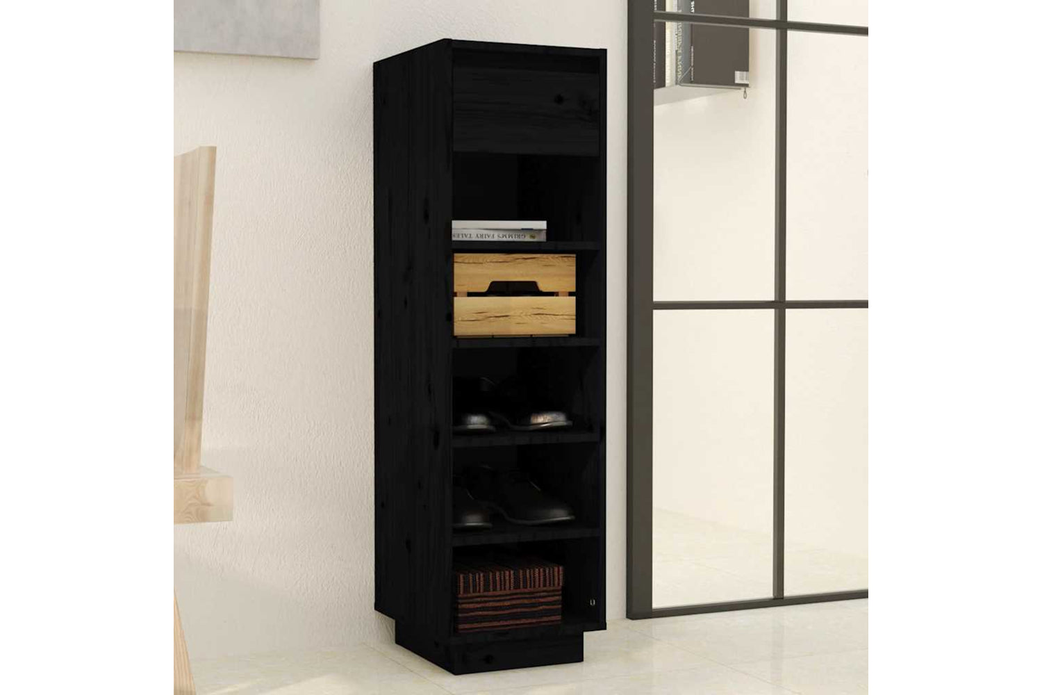 vidaXL Shoe Cabinet Black 34x30x105cm Solid Wood Pine-7