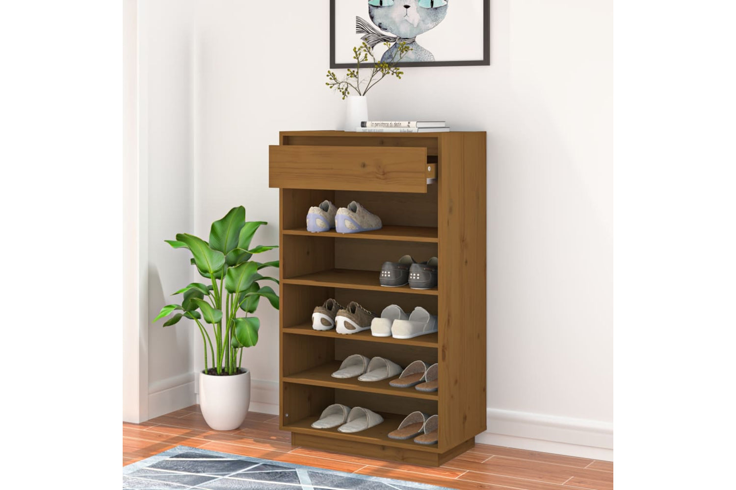 vidaXL 813553 Shoe Cabinet Honey Brown 60x34x105cm Solid Wood Pine-2