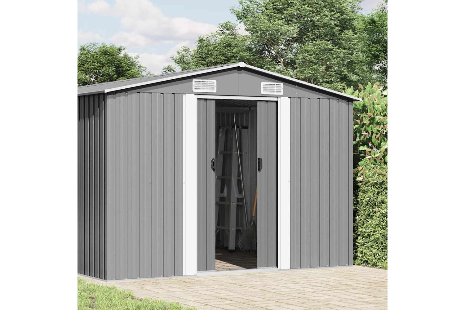 vidaXL 143349 Garden Shed 257x489x181cm Metal Grey-2