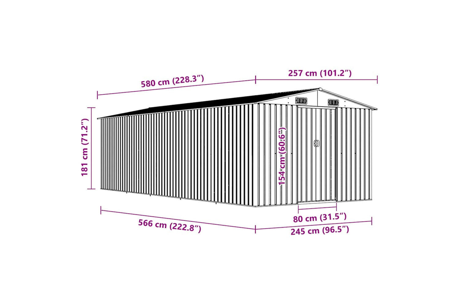 vidaXL 143352 Garden Shed 257x580x181cm Metal Green-9