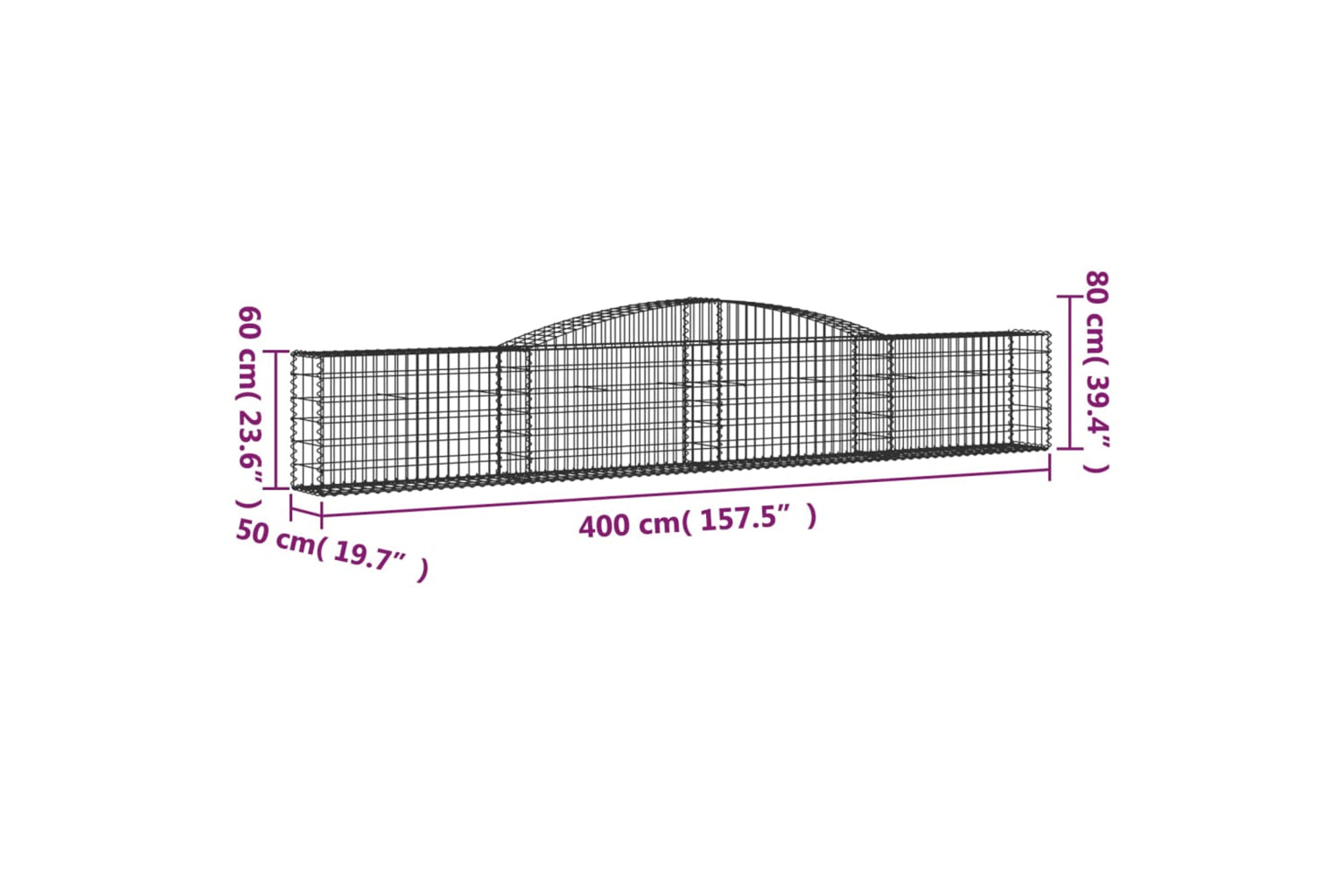 vidaXL 3146974 Arched Gabion Baskets 6 Pcs 400x50x60/80cm Galvanised Iron-5