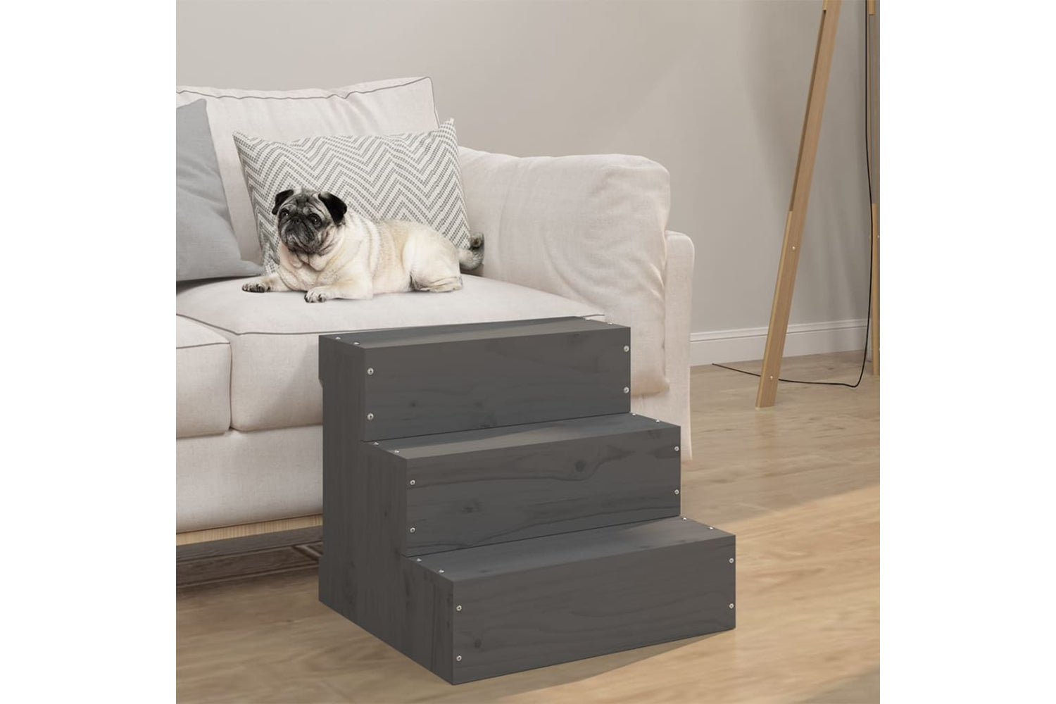 vidaXL 822463 Pet Stair Grey 40x37.5x35cm Solid Wood Pine-2