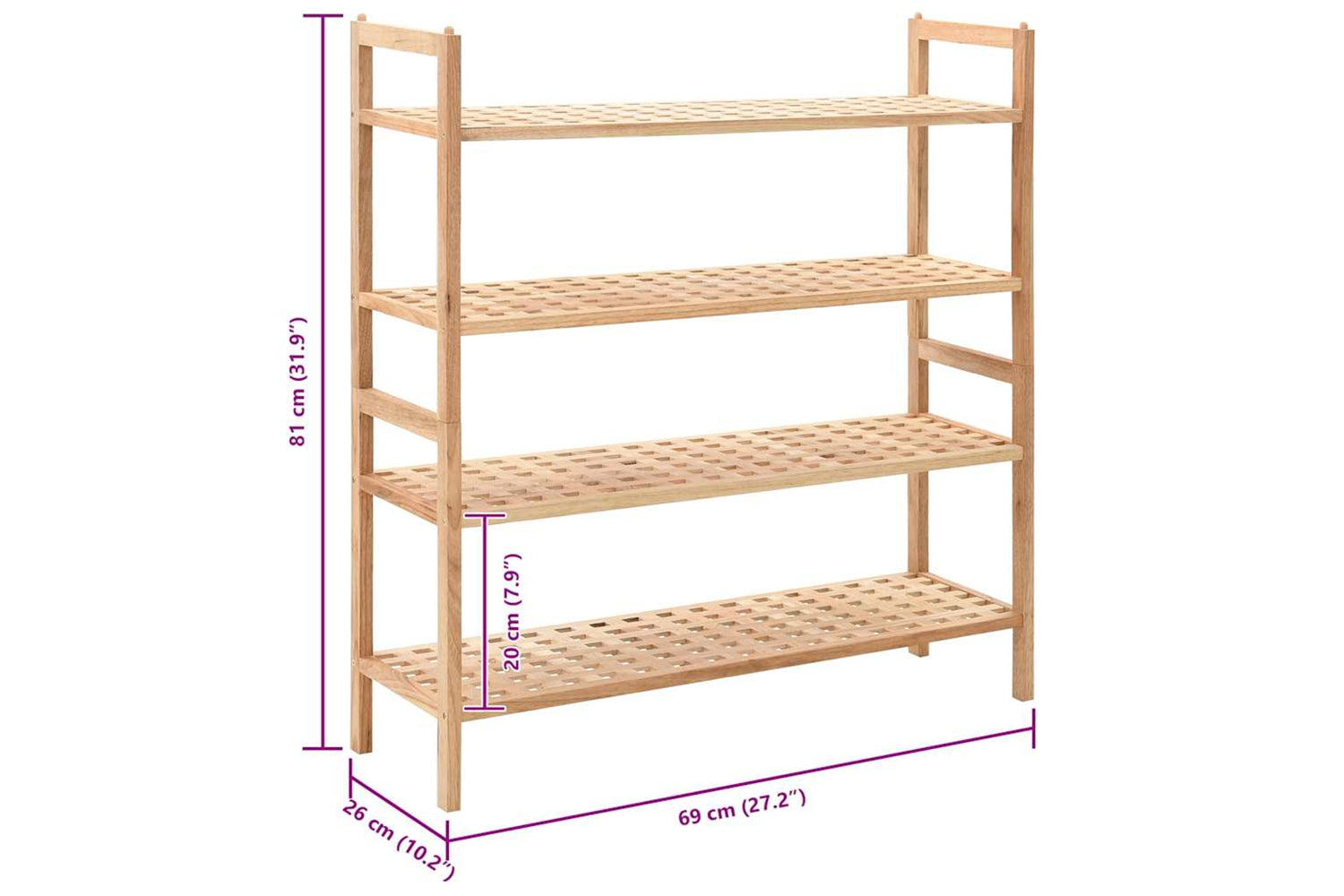 vidaXL 247103 Shoe Rack Solid Walnut Wood 69x26x81cm-6
