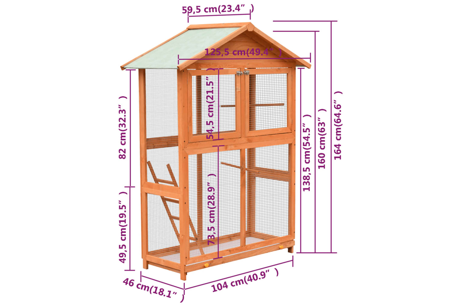 vidaXL 170638 Bird Cage Solid Pine & Fir Wood 125.5x59.5x164cm-9